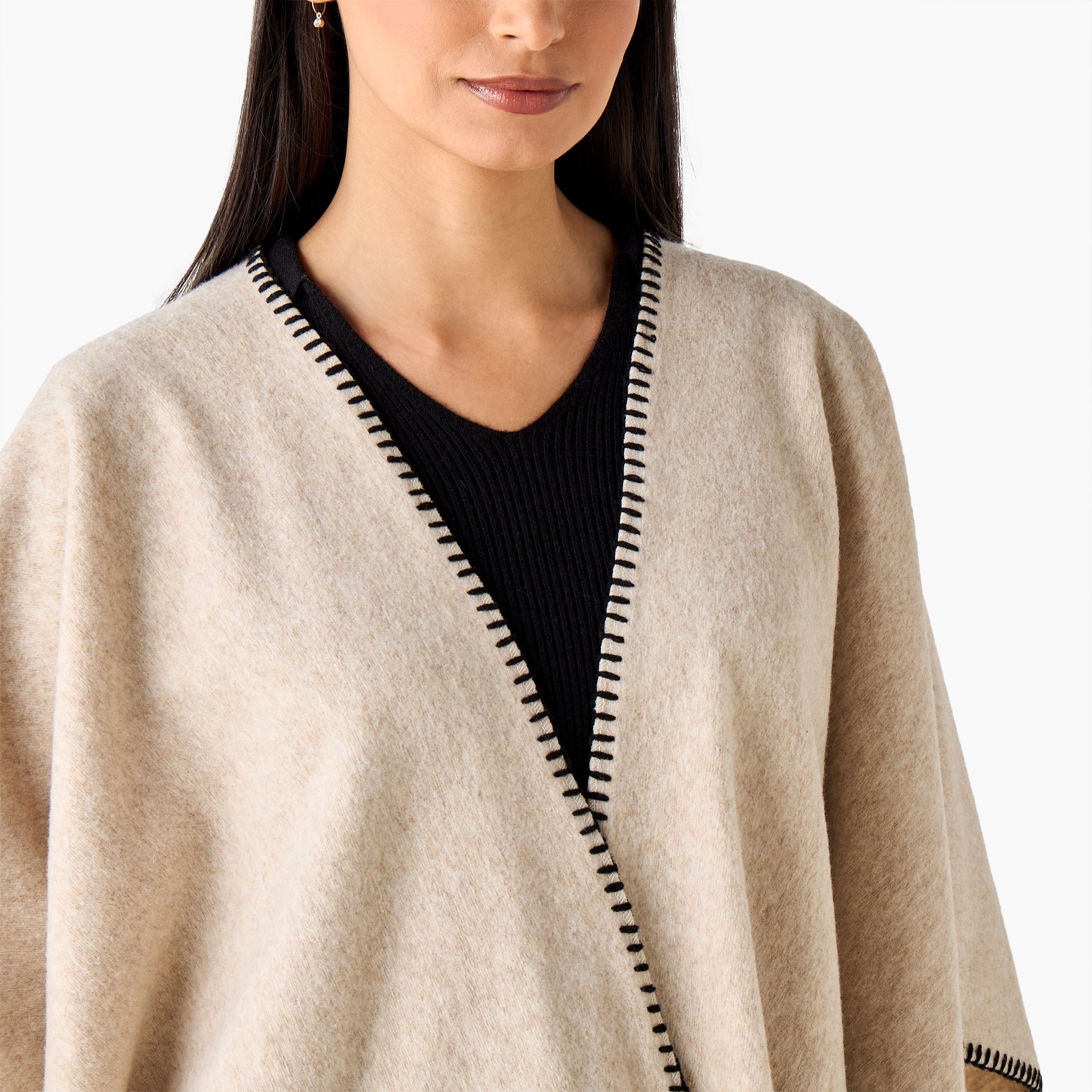 Scarf Cape with Stitch Detail-women-winterwear-scarves-image-3