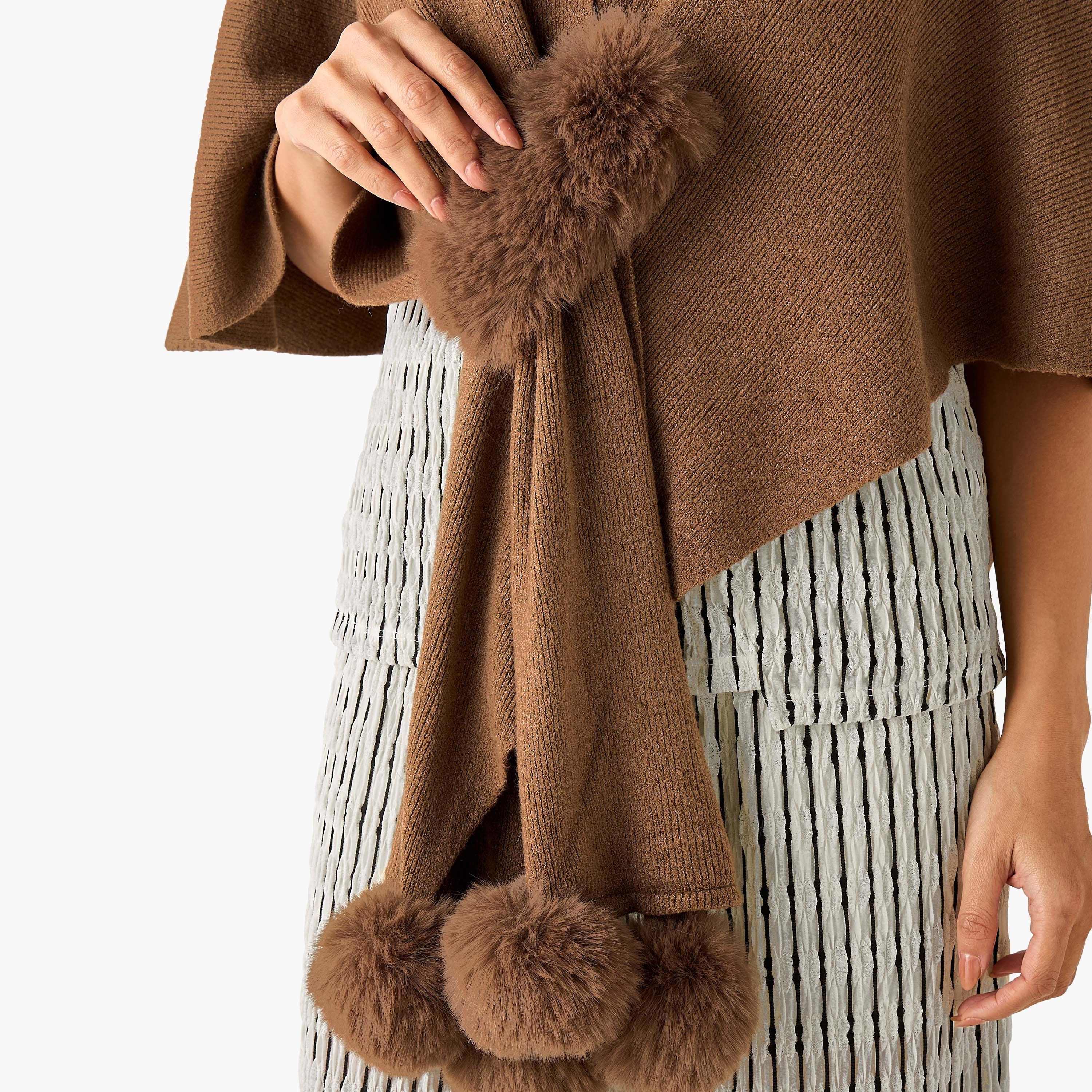 Scarf Cape Shaped with Fur Detail-women-winterwear-scarves-image-3