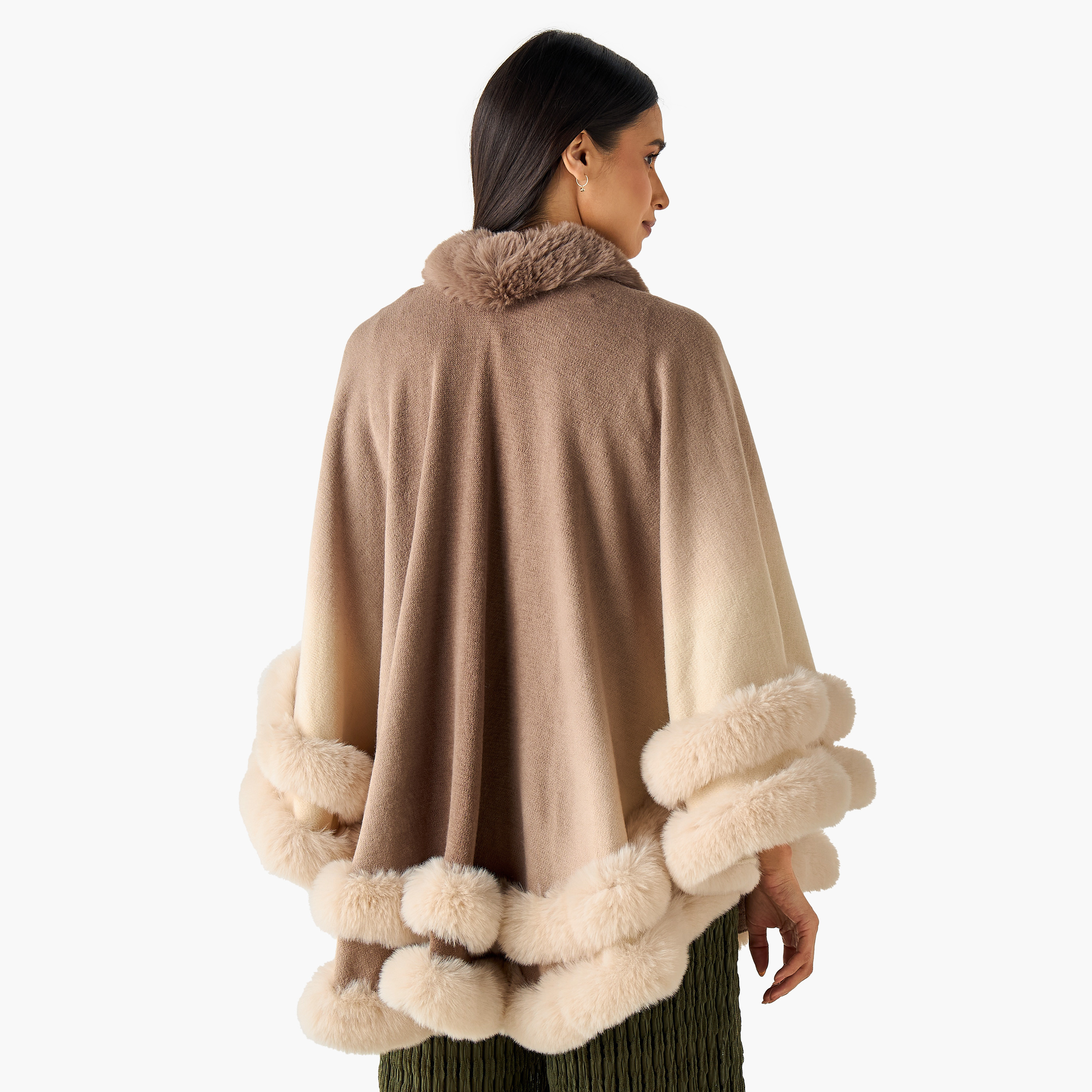 Scarf Cape Shaped with Ombre Fur Trim Design-women-winterwear-scarves-image-4