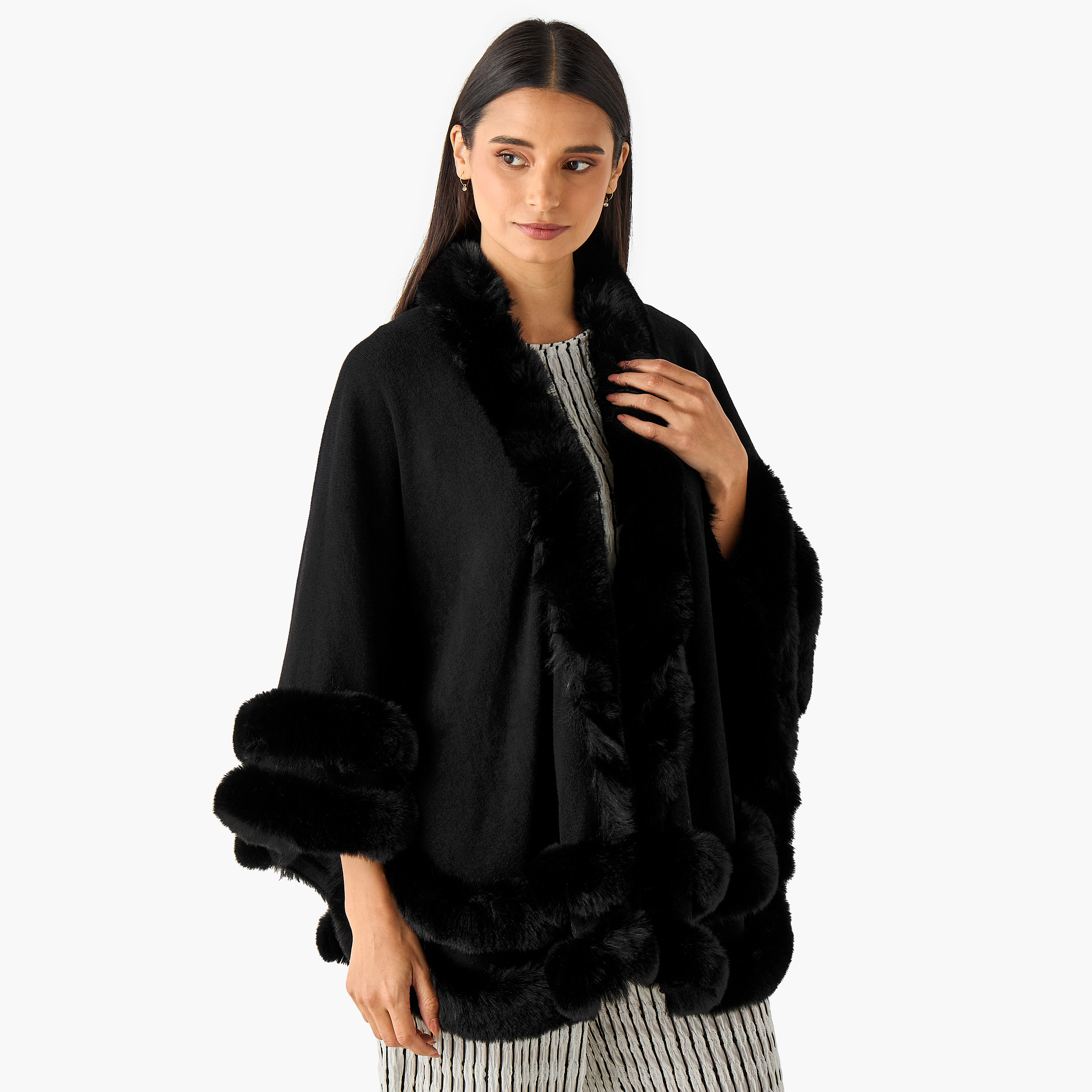 Scarf Cape Shaped with Fur Trim Design-women-winterwear-scarves-image-1