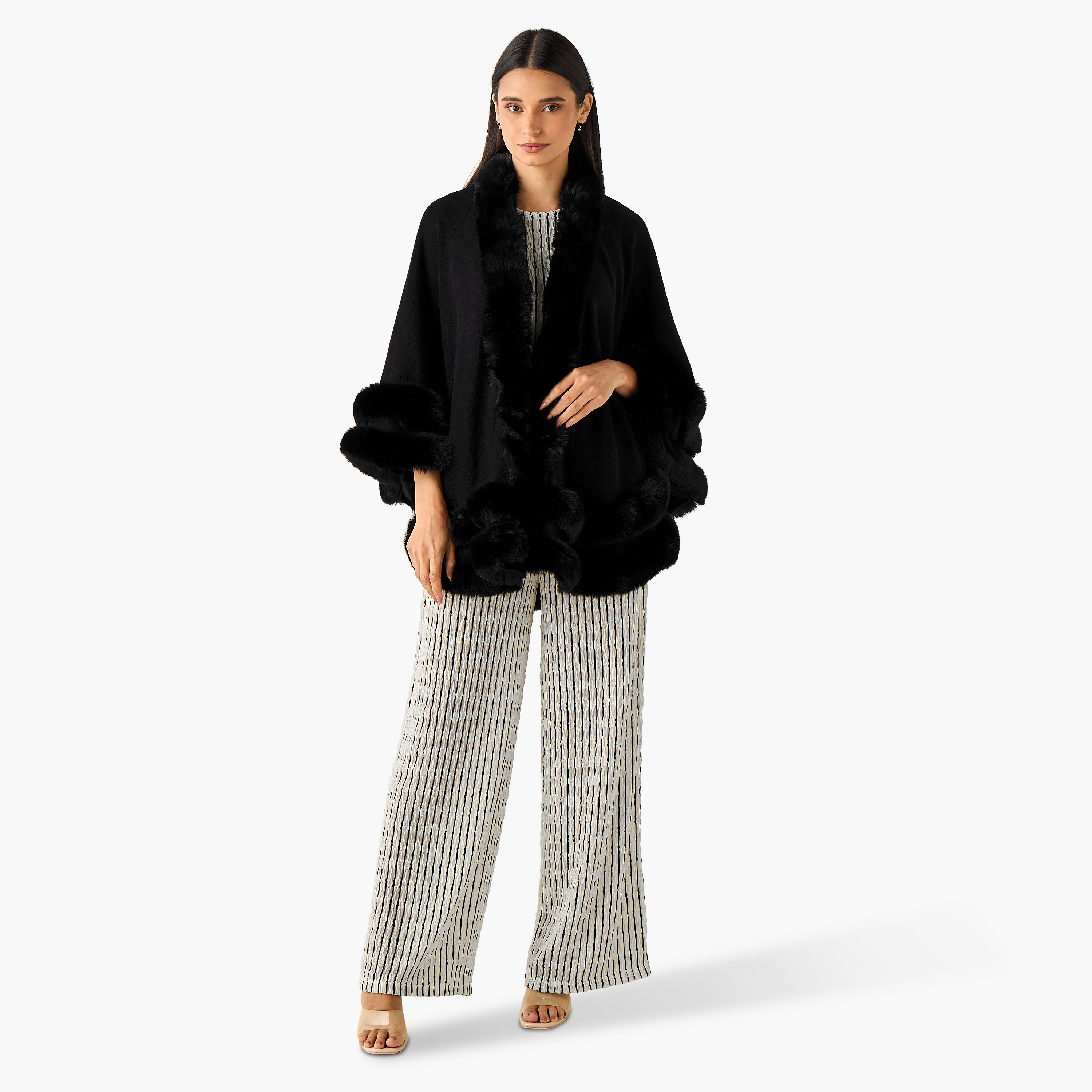 Scarf Cape Shaped with Fur Trim Design-women-winterwear-scarves-image-2