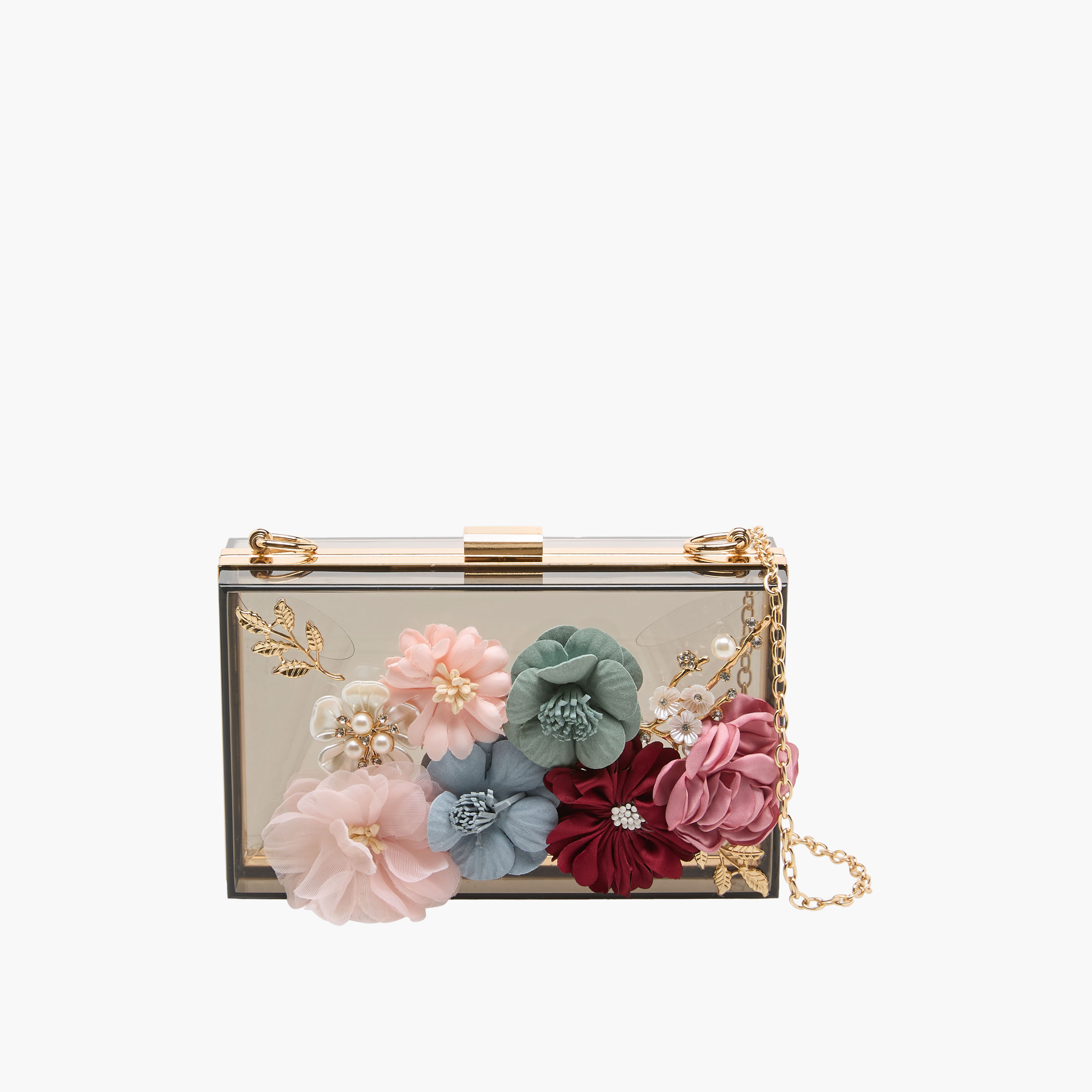 شنطة كلاتش بزينة زهور وحزام سلسلة قابل للفصل-women-bagsandwallets-handbags-image-1