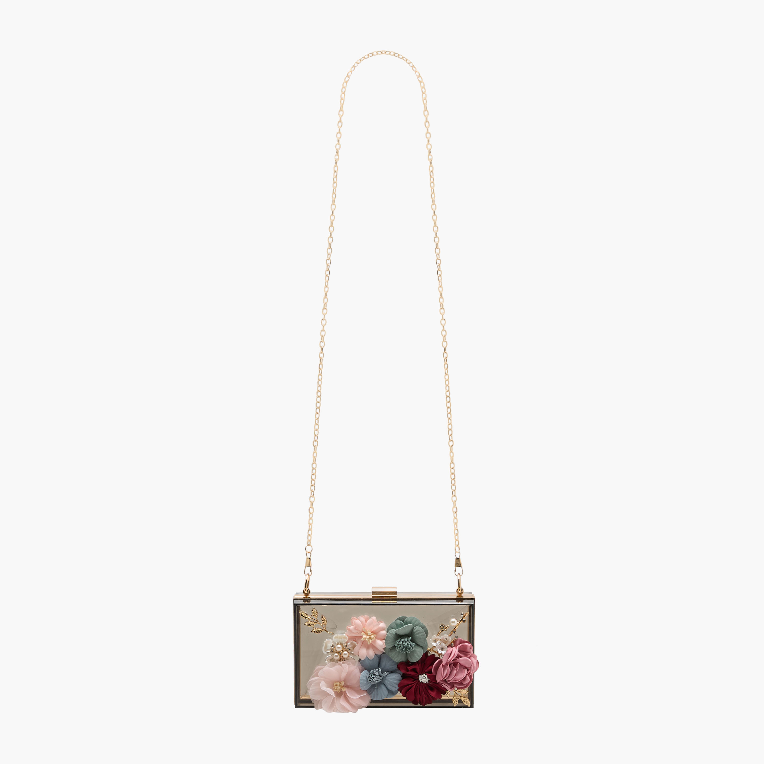شنطة كلاتش بزينة زهور وحزام سلسلة قابل للفصل-women-bagsandwallets-handbags-image-3