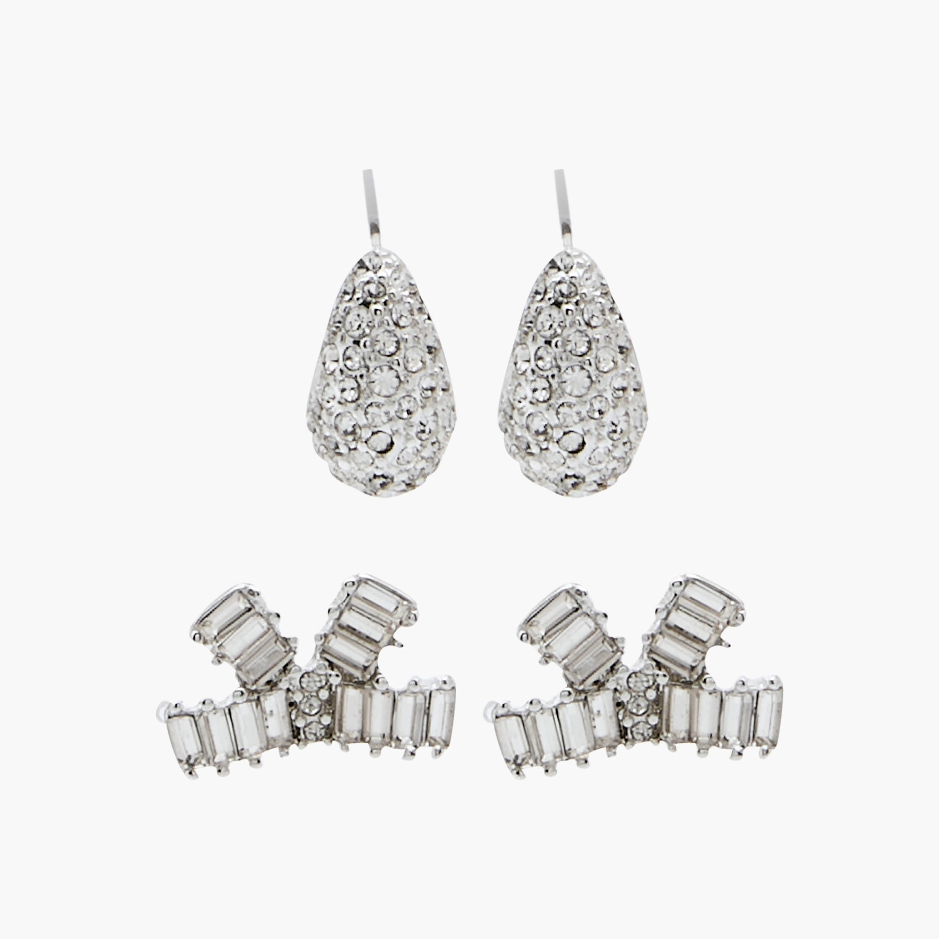 Pack of 2 Metallic Embellished Earrings with Pushback Closure-women-watchesandjewellery-jewellery-earrings-image-1