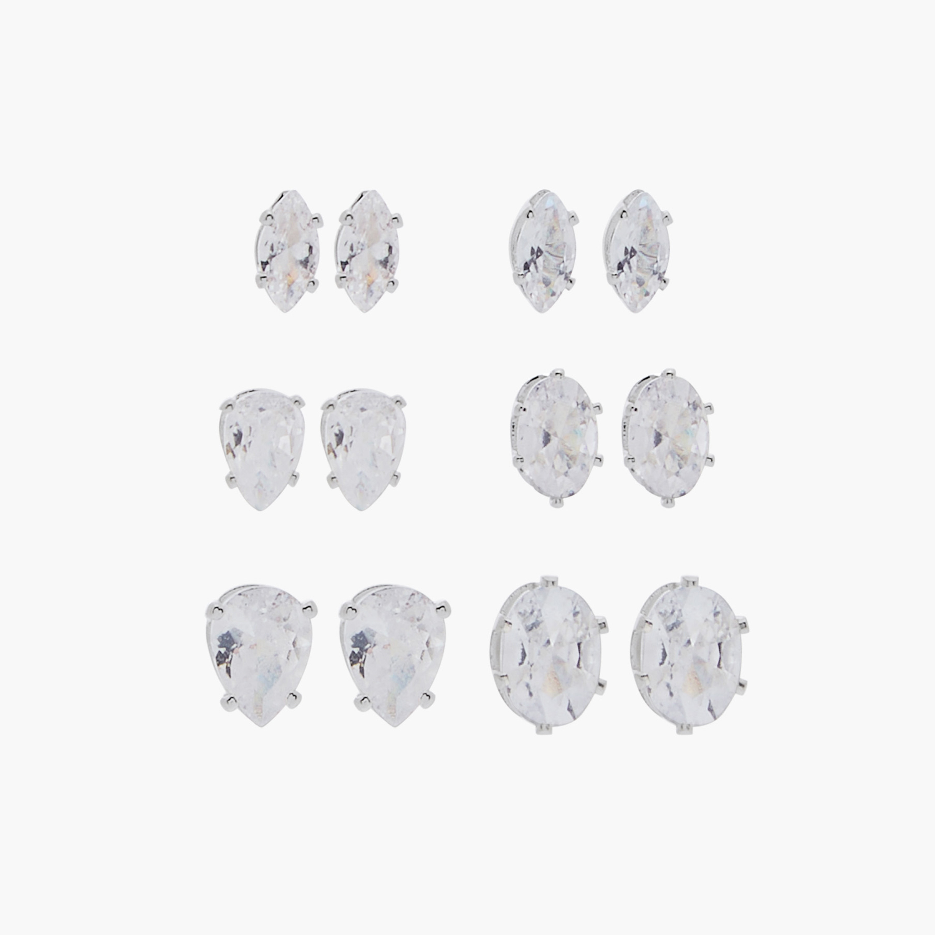 Pack of 6 Silver Tone Stud Earrings with Pushback Closure-women-watchesandjewellery-jewellery-earrings-image-1