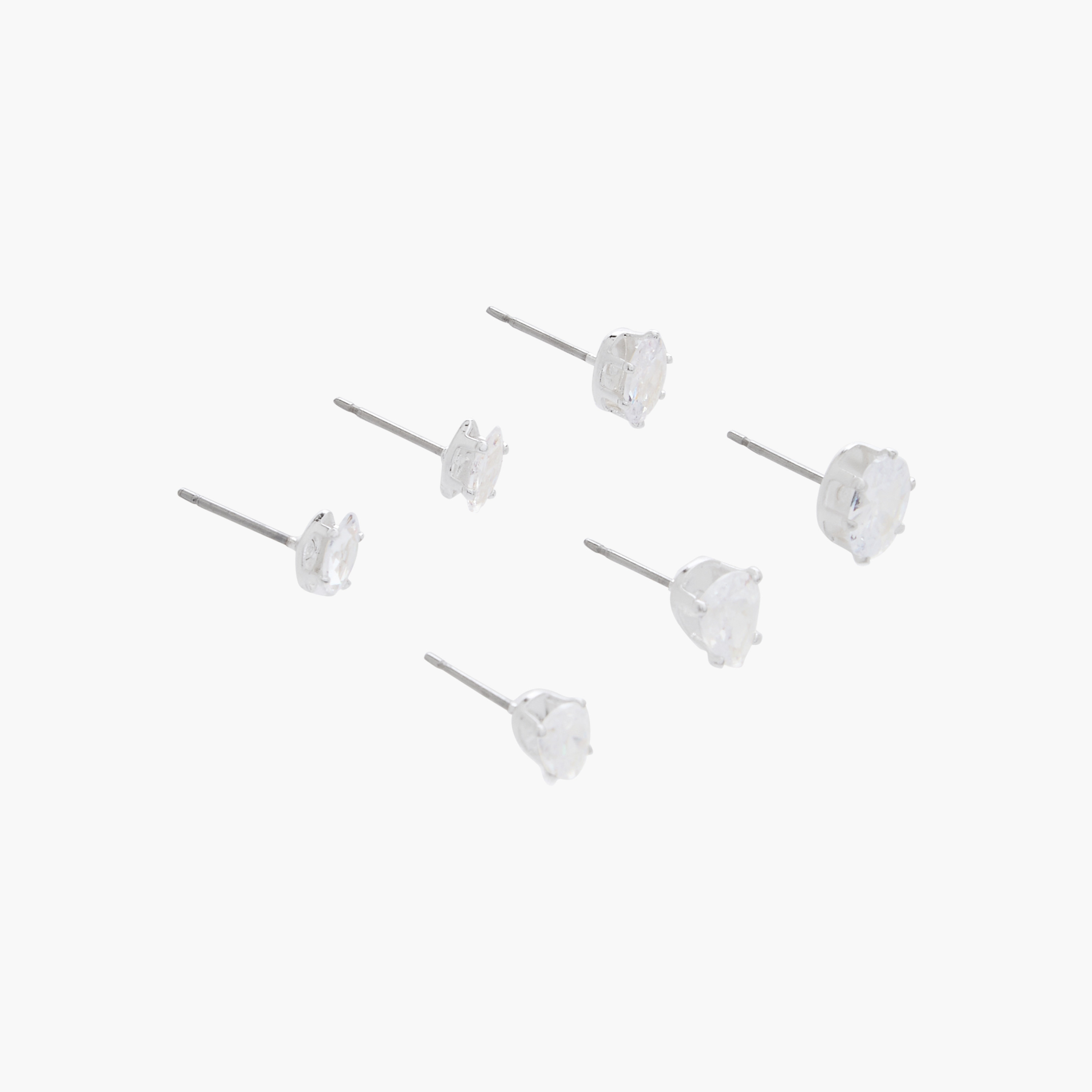 Pack of 6 Silver Tone Stud Earrings with Pushback Closure-women-watchesandjewellery-jewellery-earrings-image-3