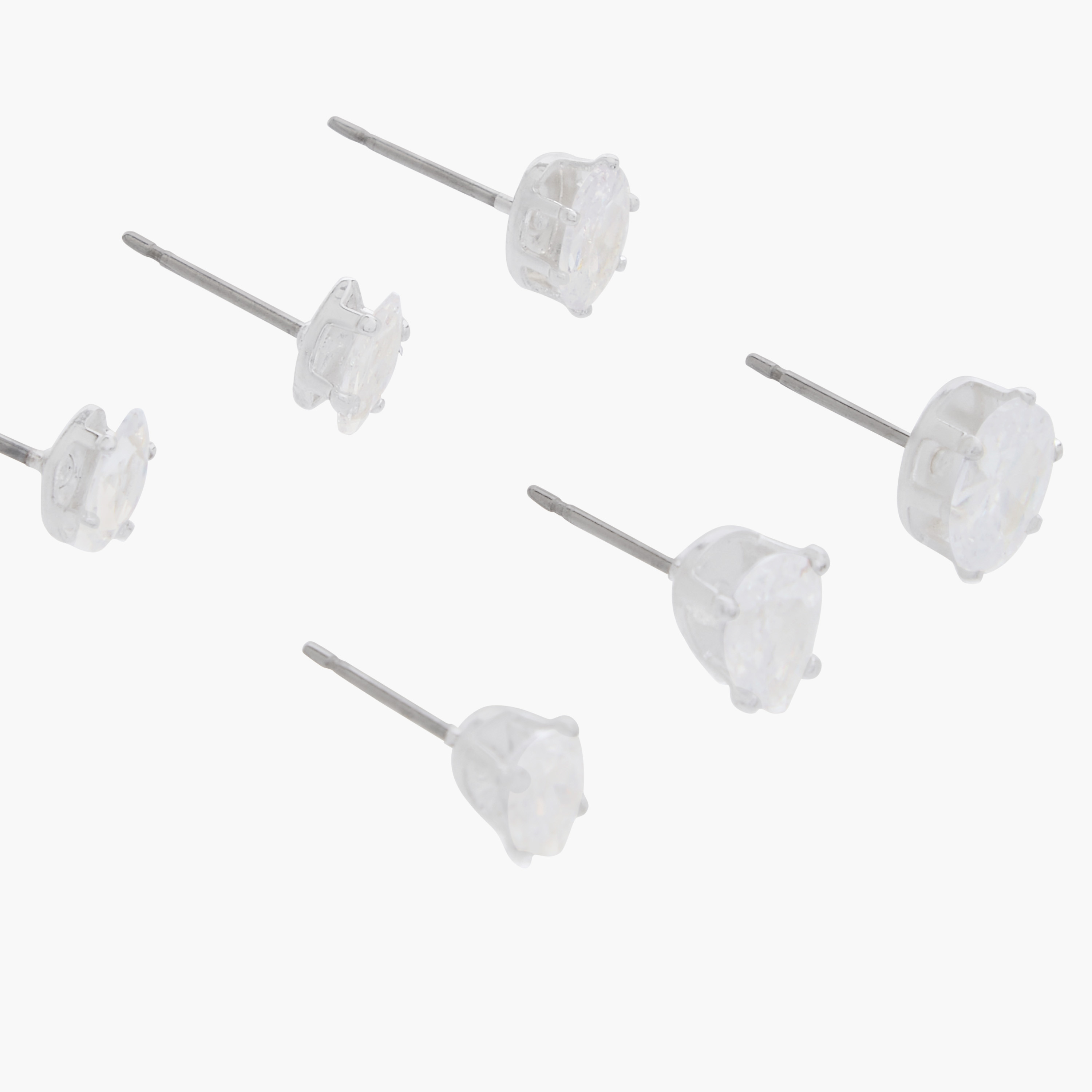 Pack of 6 Silver Tone Stud Earrings with Pushback Closure-women-watchesandjewellery-jewellery-earrings-image-4