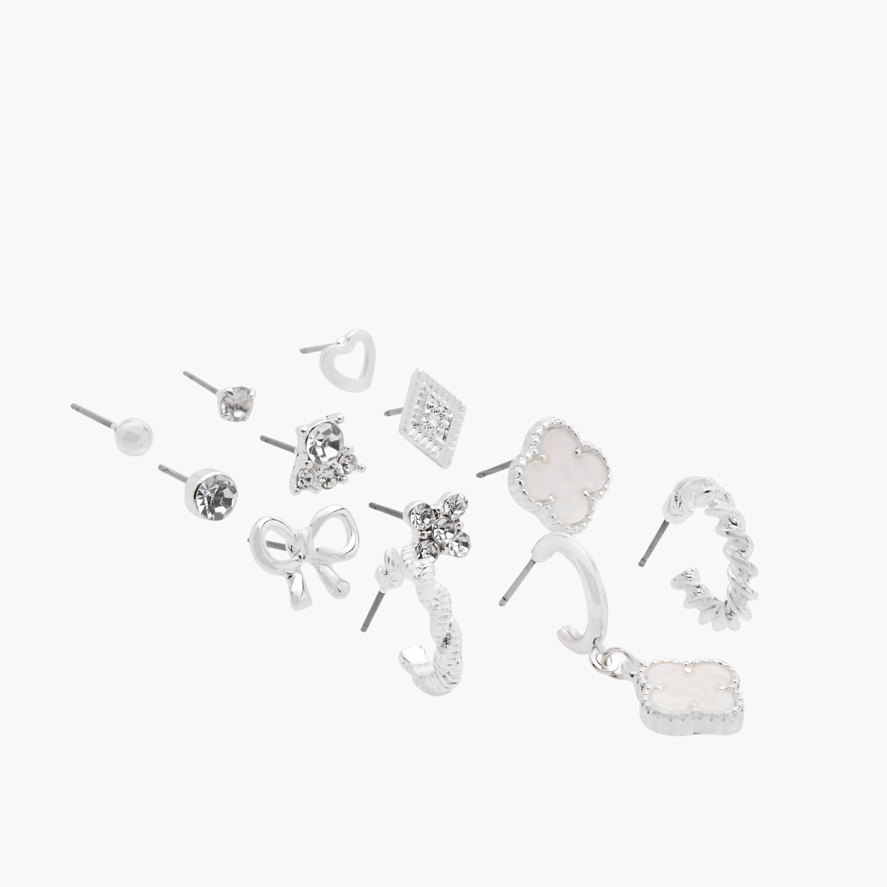 Pack of 12 Silver Tone Assorted Earrings with Pushback Closure-women-watchesandjewellery-jewellery-earrings-image-4