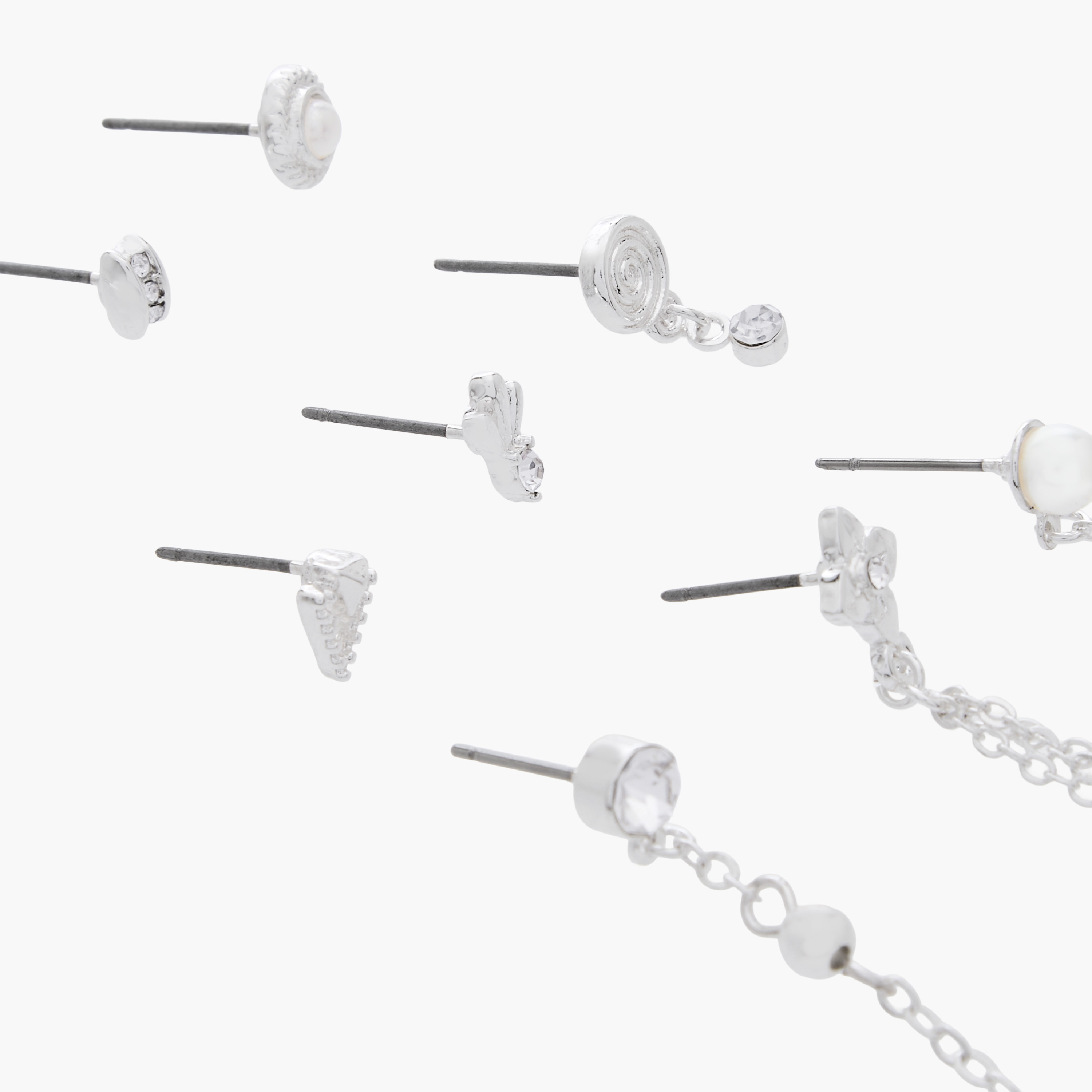 Pack of 9 Silver Tone Earrings with Pushback Closure-women-watchesandjewellery-jewellery-earrings-image-4