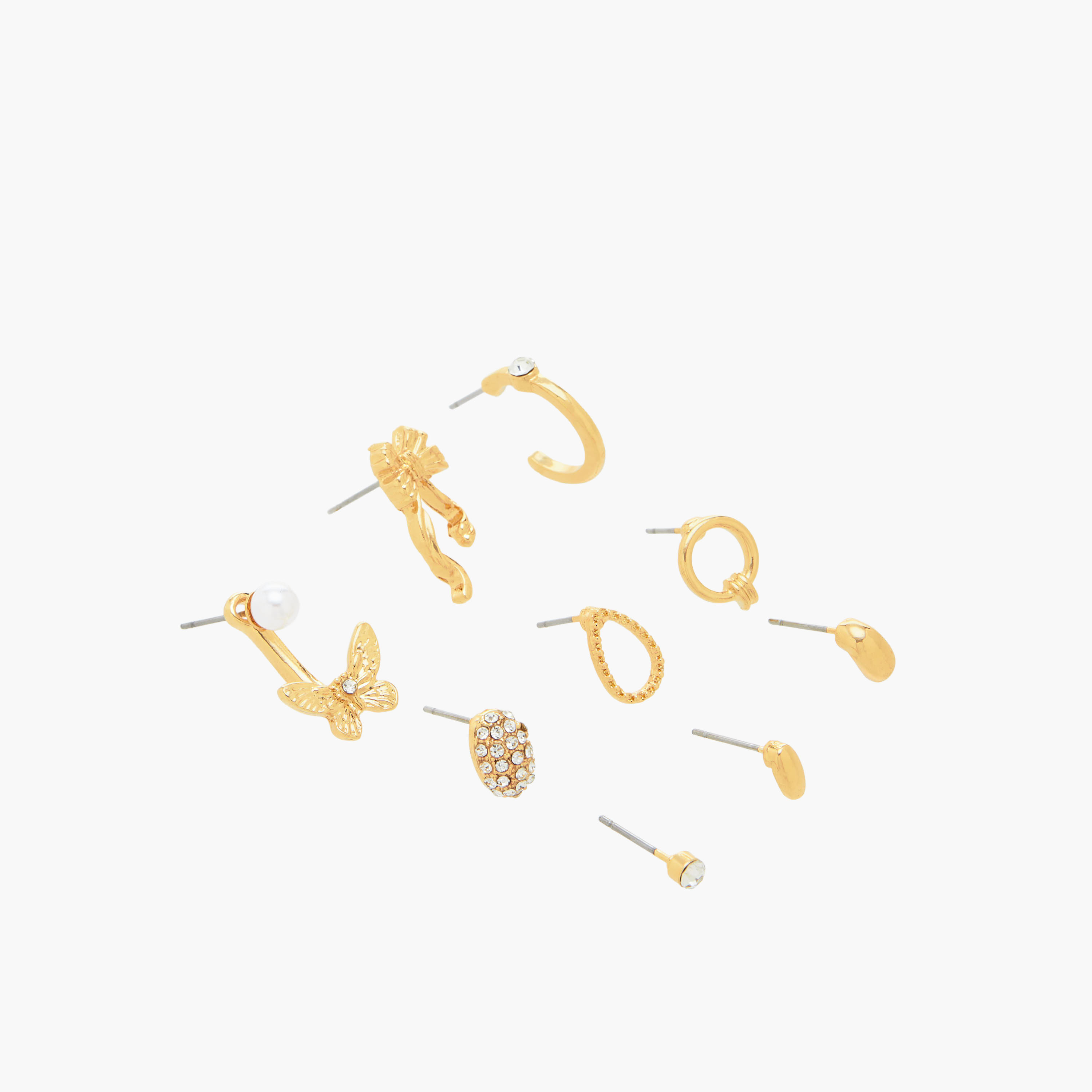 Pack of 9 Gold Tone Stud Earrings with Pushback Closure-women-watchesandjewellery-jewellery-earrings-image-3
