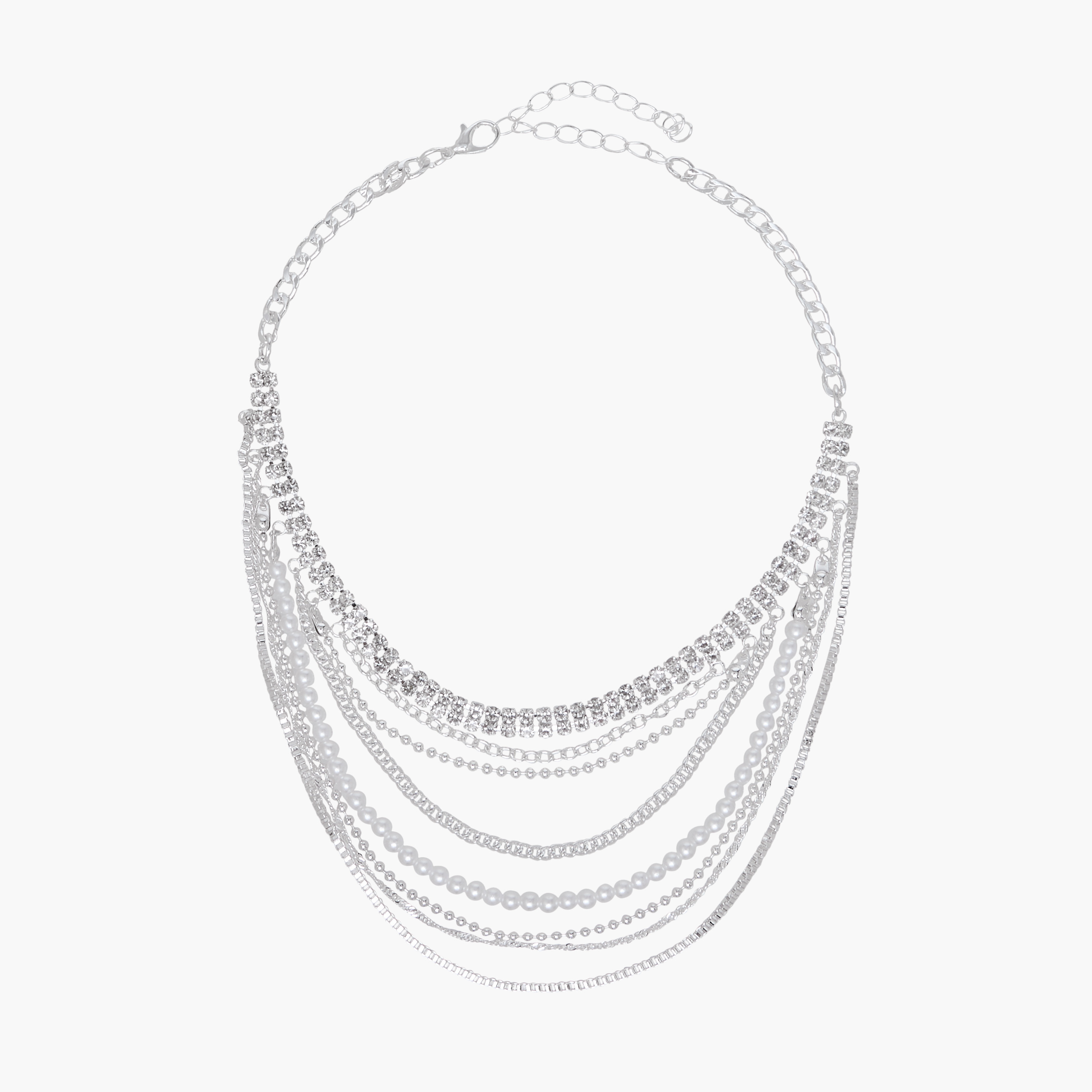 Silver Tone Layered Choker Necklace with Embellished Detail-women-watchesandjewellery-jewellery-necklacesandpendants-image-1