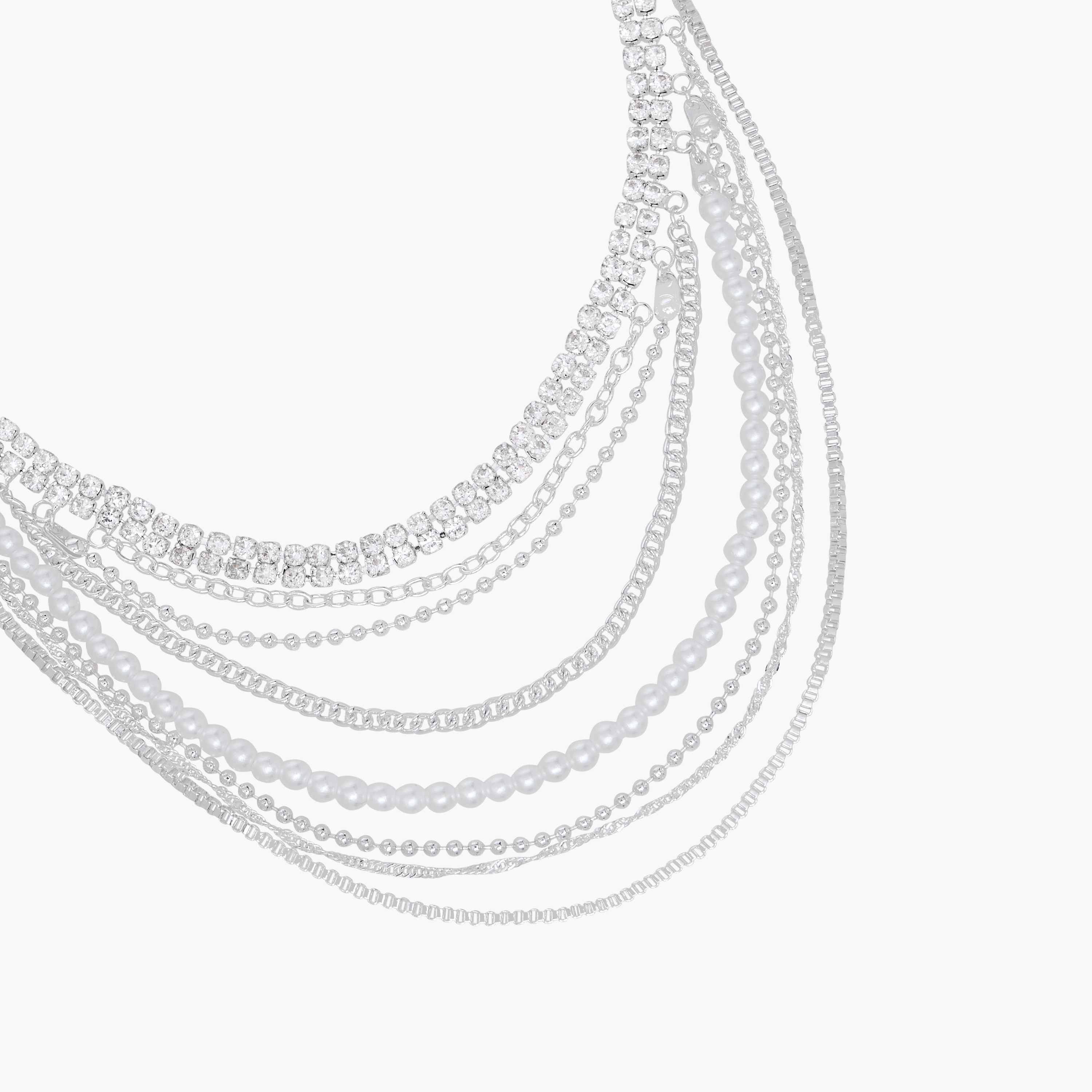 Silver Tone Layered Choker Necklace with Embellished Detail-women-watchesandjewellery-jewellery-necklacesandpendants-image-3