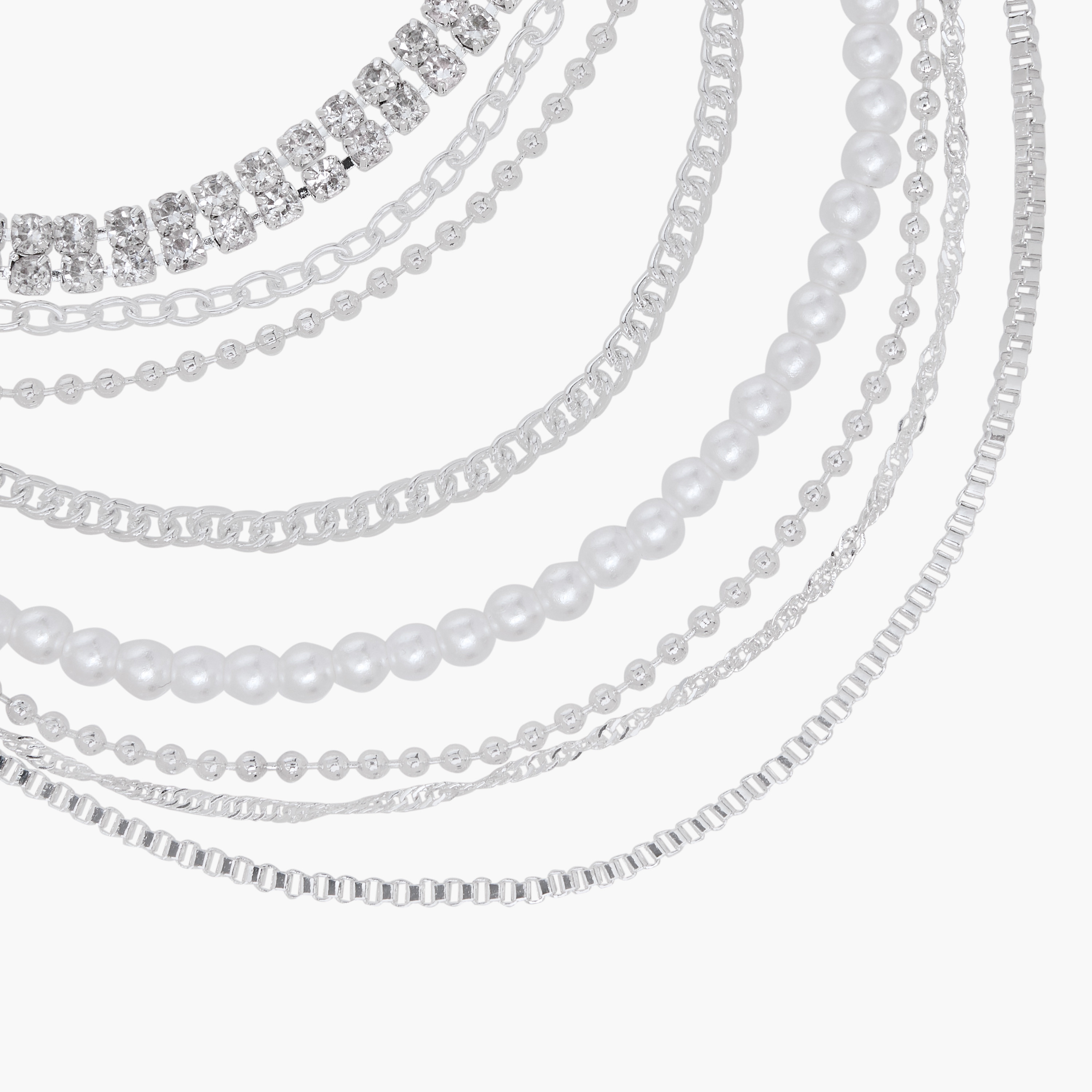 Silver Tone Layered Choker Necklace with Embellished Detail-women-watchesandjewellery-jewellery-necklacesandpendants-image-5