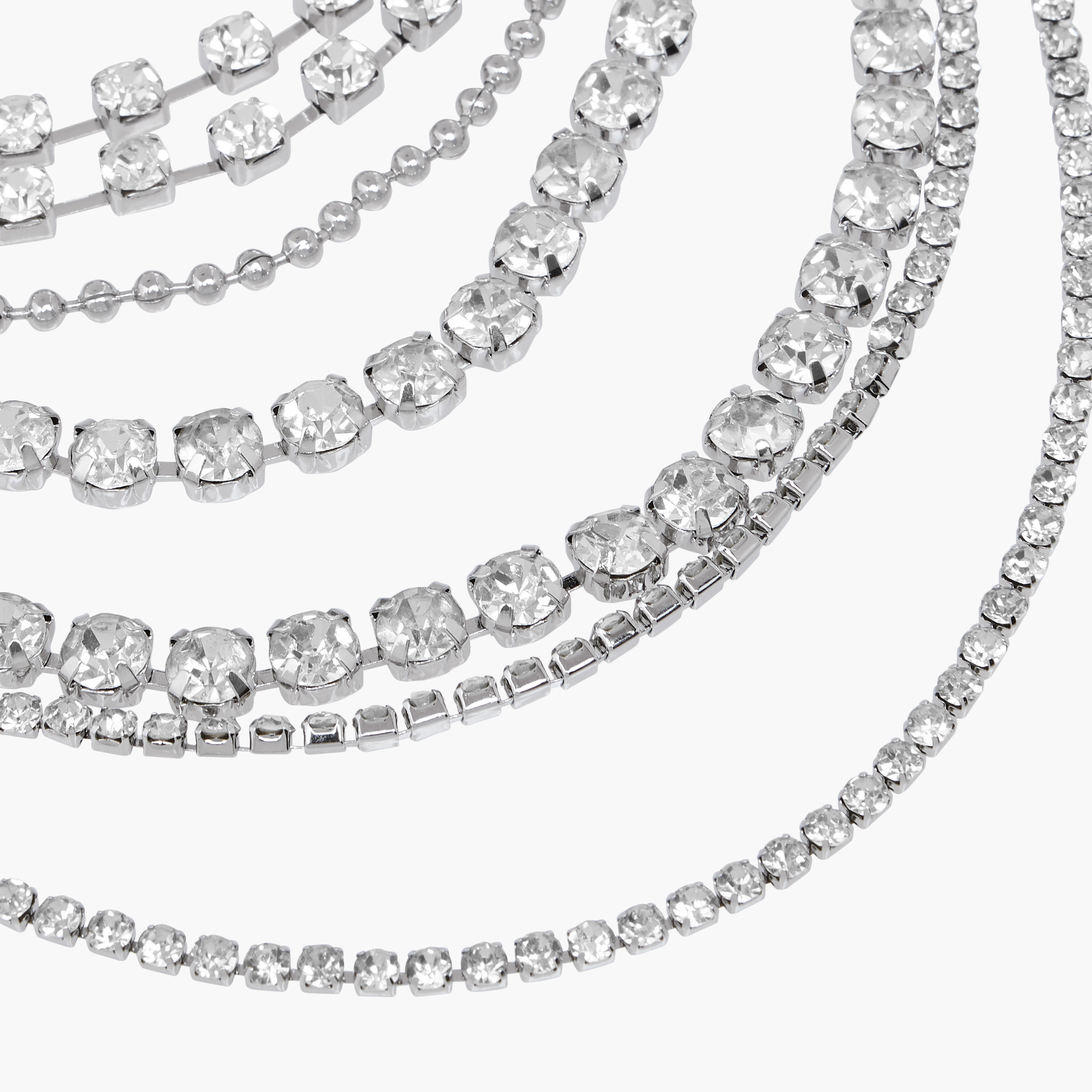 Silver Tone Stone Embellished Layered Choker Necklace-women-watchesandjewellery-jewellery-necklacesandpendants-image-5