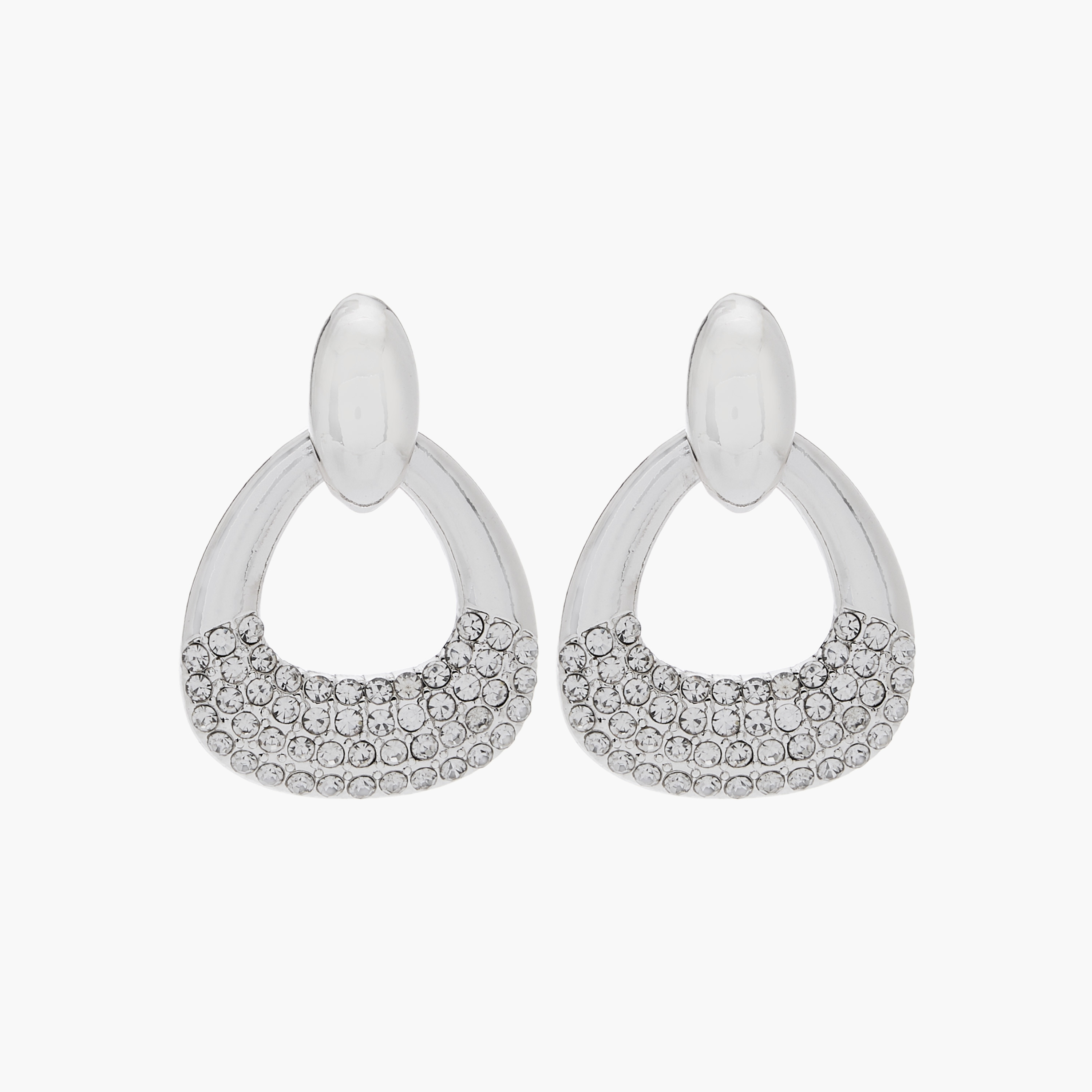 Silver Tone Stone Embellished Drop Earrings with Pushback Closure-women-watchesandjewellery-jewellery-earrings-image-1