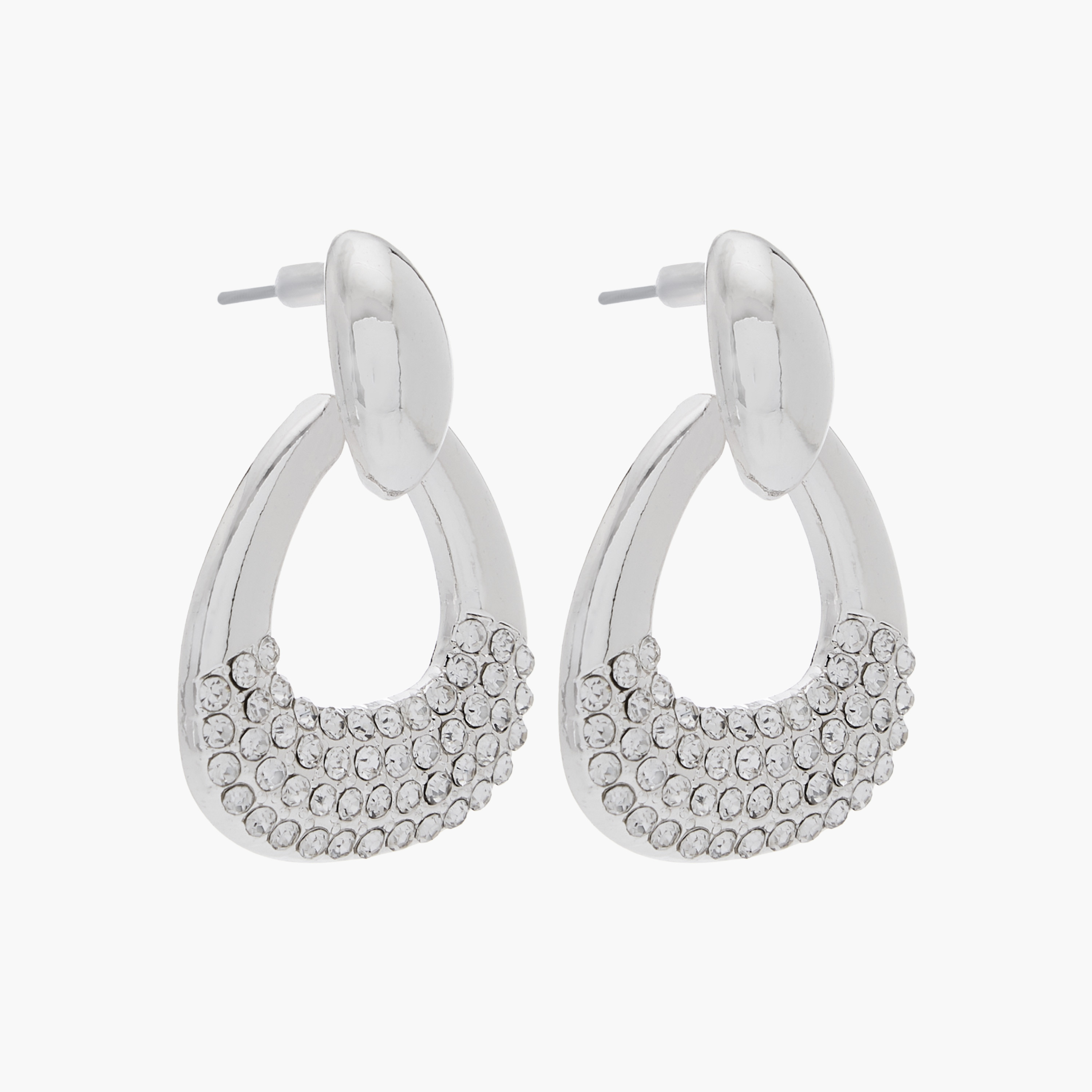 Silver Tone Stone Embellished Drop Earrings with Pushback Closure-women-watchesandjewellery-jewellery-earrings-image-3