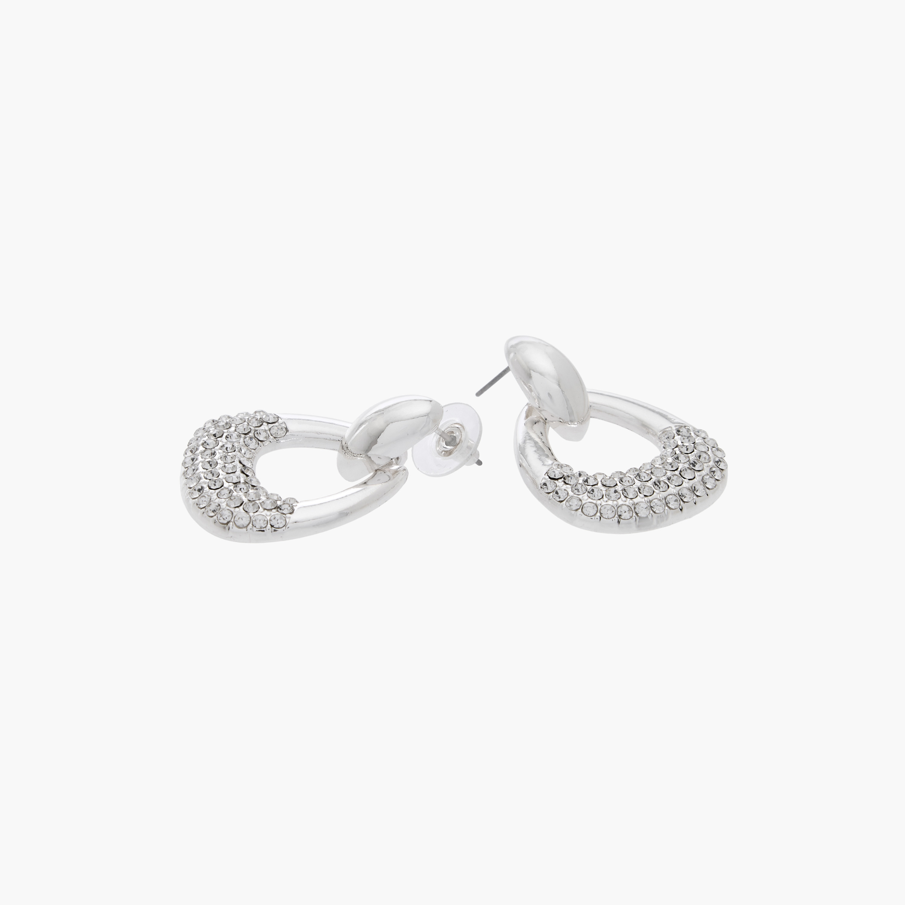 Silver Tone Stone Embellished Drop Earrings with Pushback Closure-women-watchesandjewellery-jewellery-earrings-image-4