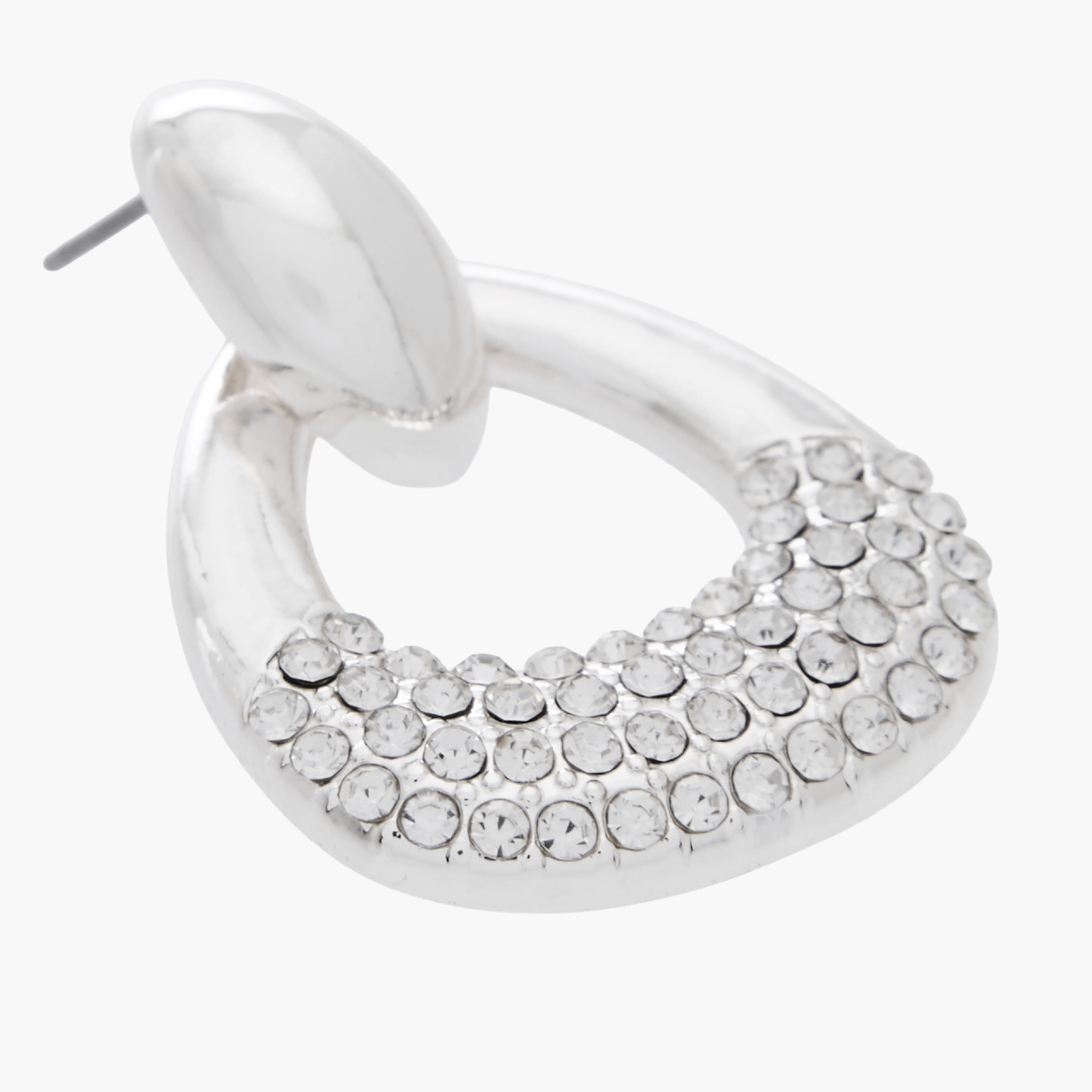 Silver Tone Stone Embellished Drop Earrings with Pushback Closure-women-watchesandjewellery-jewellery-earrings-image-5