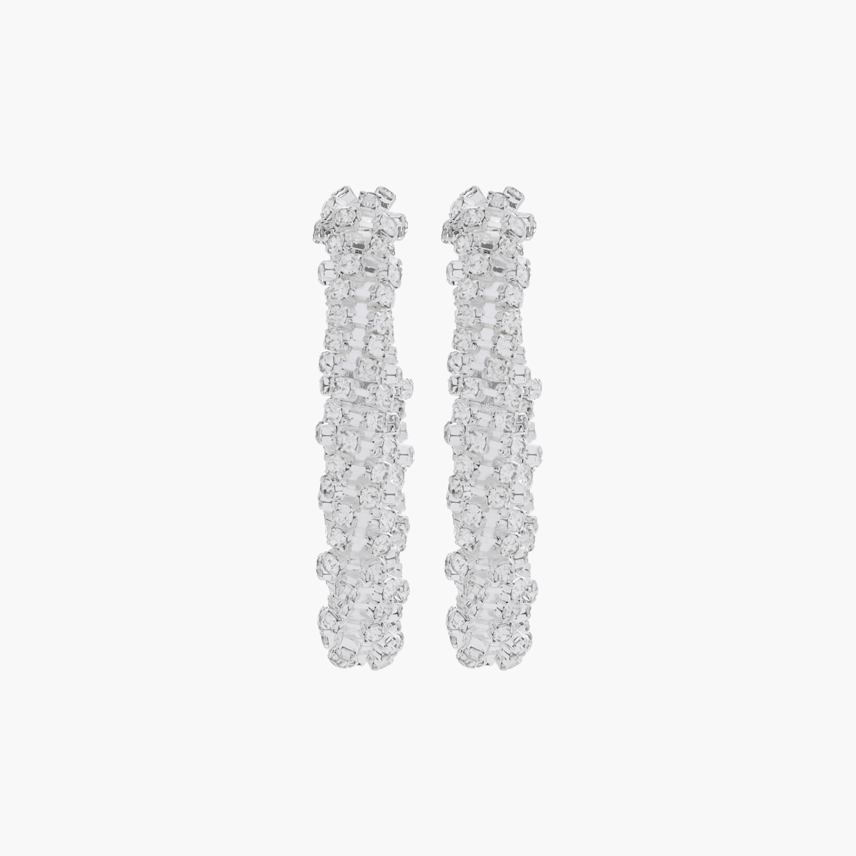 Silver Tone Stone Embellished Hoop Earrings with Pushback Closure-women-watchesandjewellery-jewellery-earrings-image-1