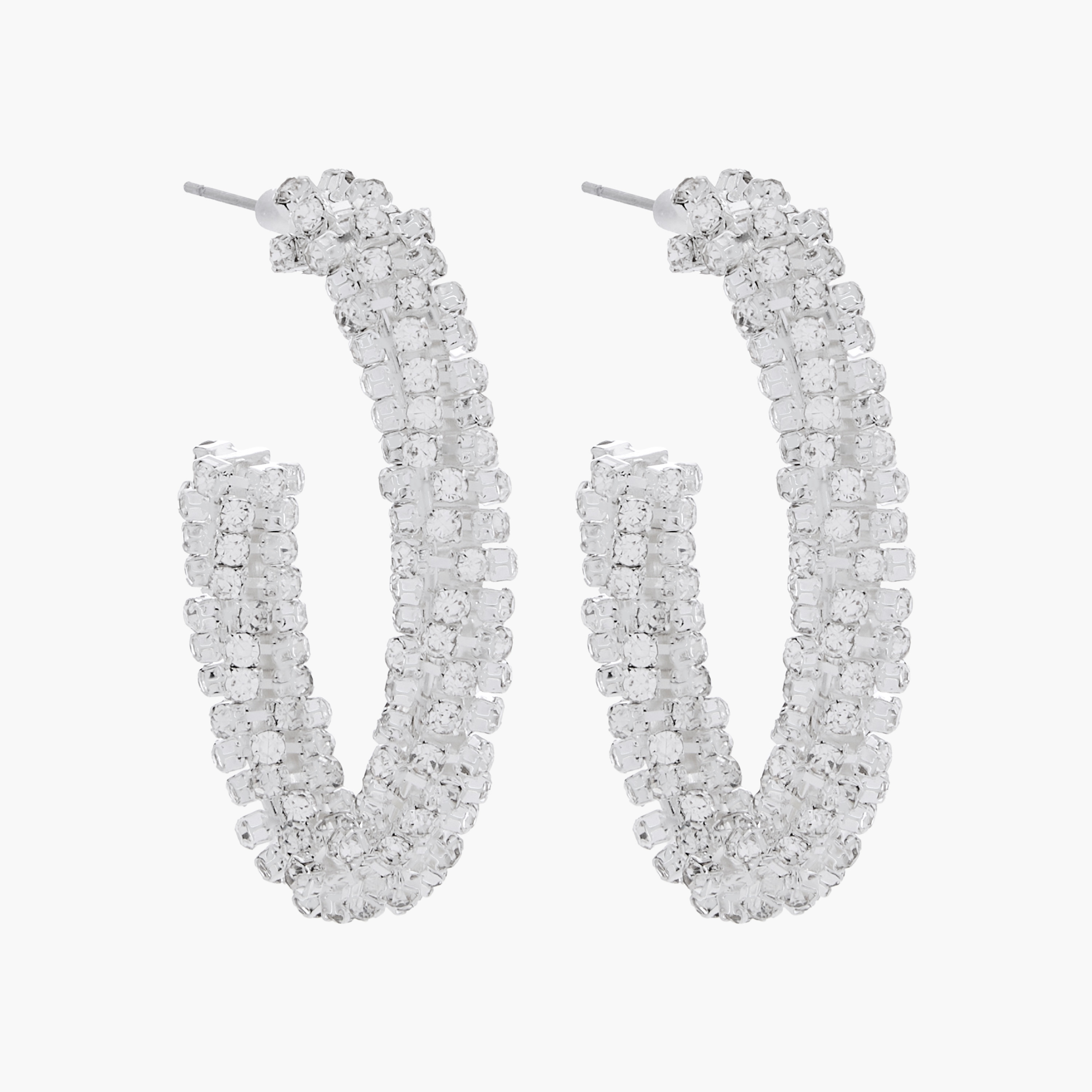 Silver Tone Stone Embellished Hoop Earrings with Pushback Closure-women-watchesandjewellery-jewellery-earrings-image-3