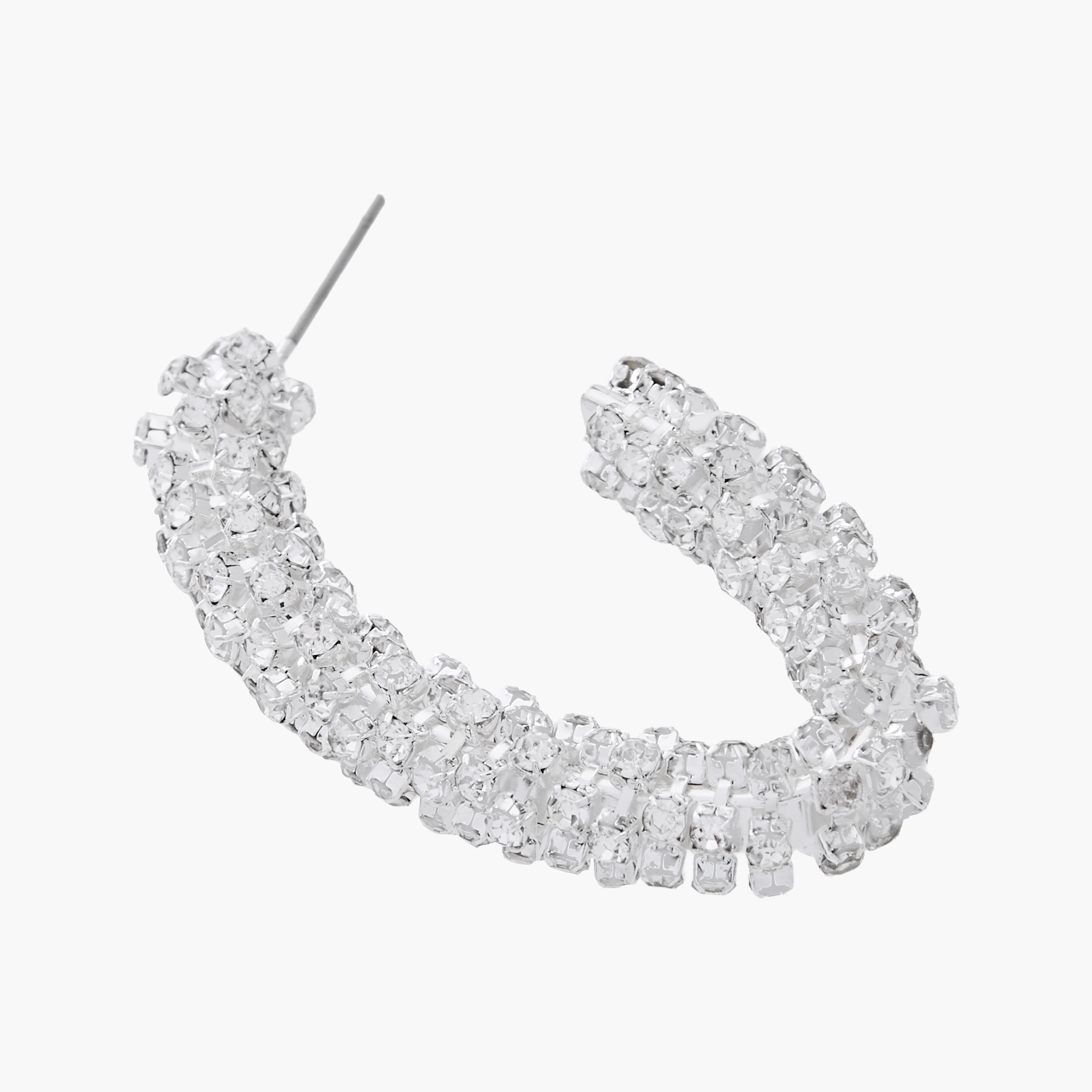 Silver Tone Stone Embellished Hoop Earrings with Pushback Closure-women-watchesandjewellery-jewellery-earrings-image-5