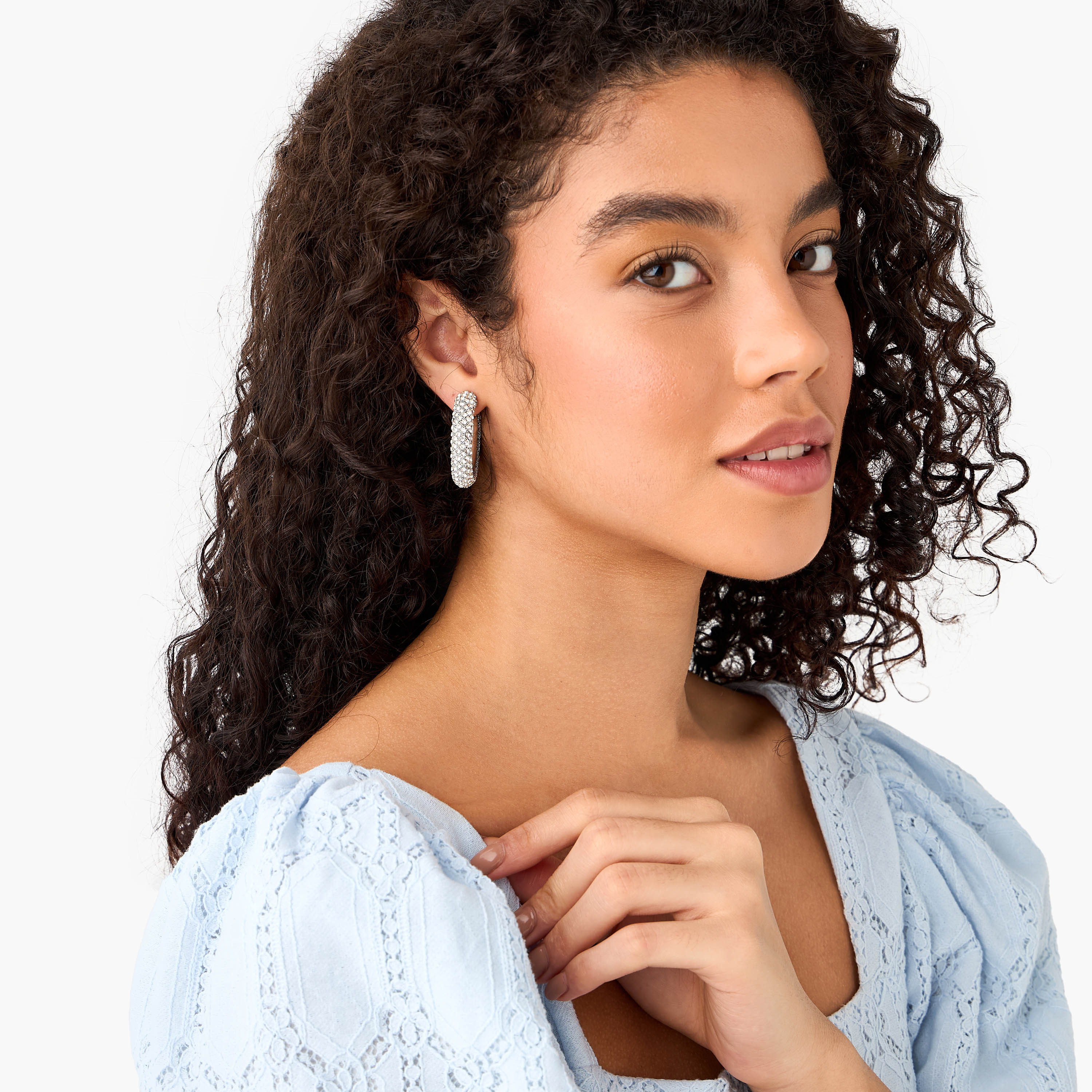 Metallic Embellished Hoop Earrings with Pushback Closure-women-watchesandjewellery-jewellery-earrings-image-2