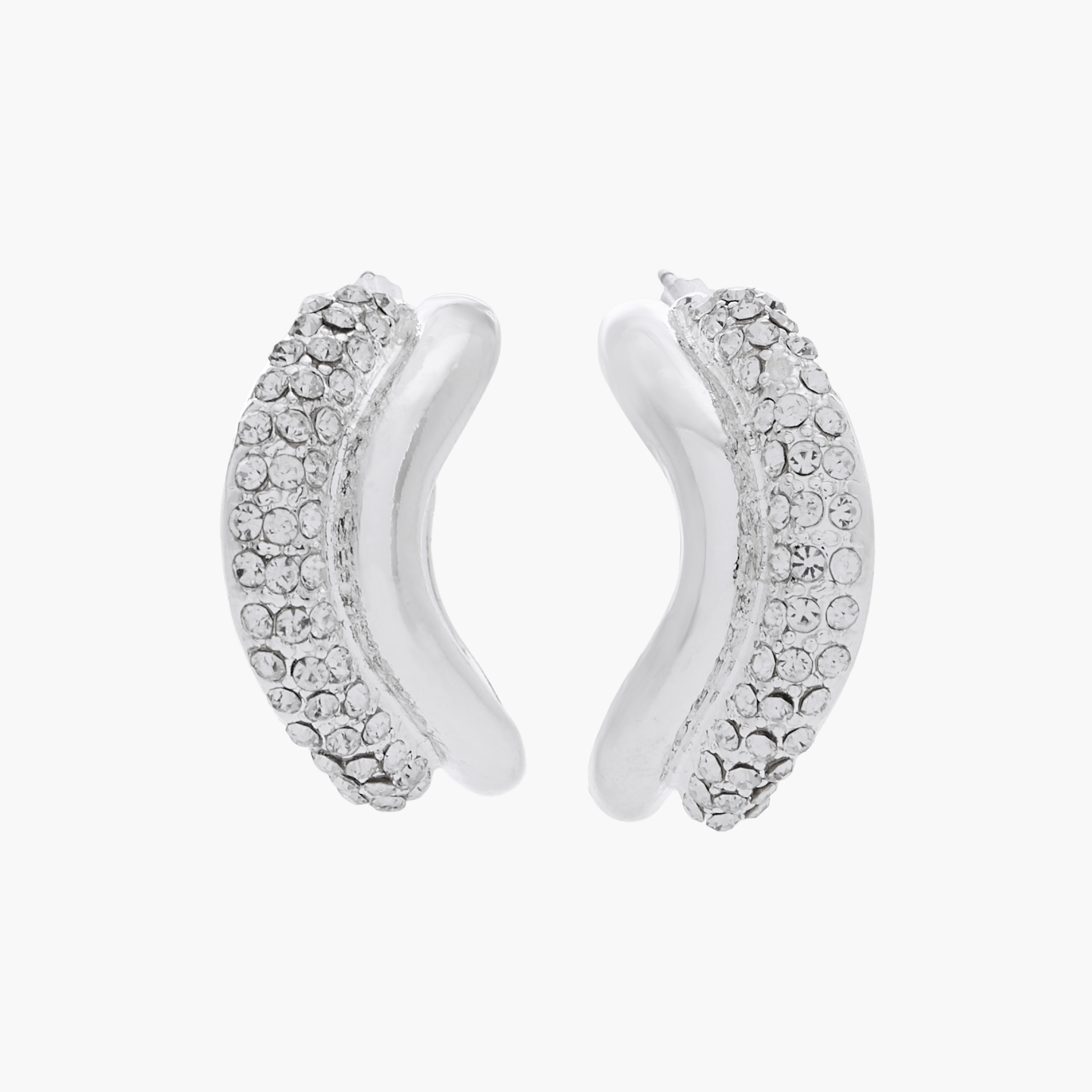 Silver Tone Stone Embellished Hoop Earrings with Pushback Closure-women-watchesandjewellery-jewellery-earrings-image-1