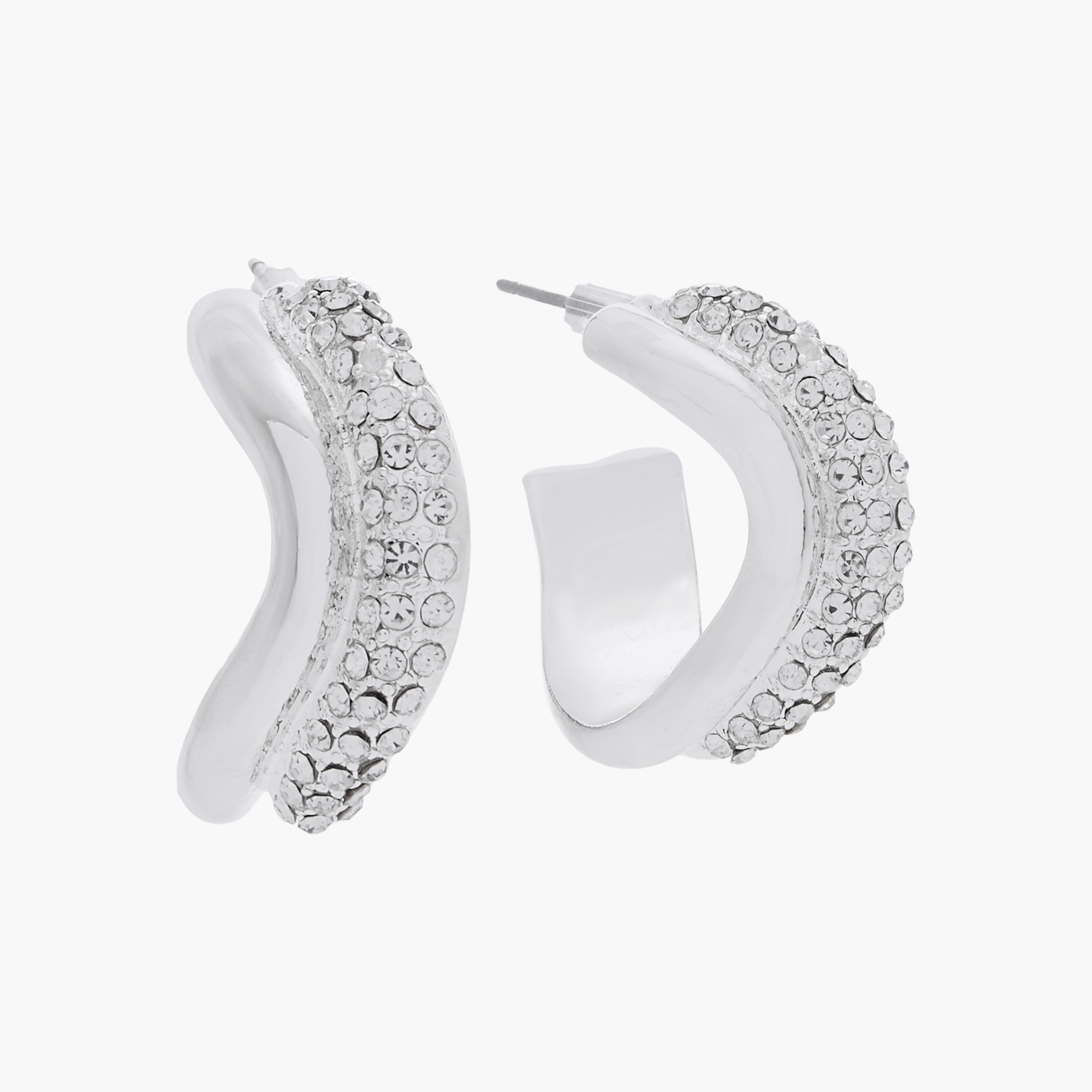 Silver Tone Stone Embellished Hoop Earrings with Pushback Closure-women-watchesandjewellery-jewellery-earrings-image-3