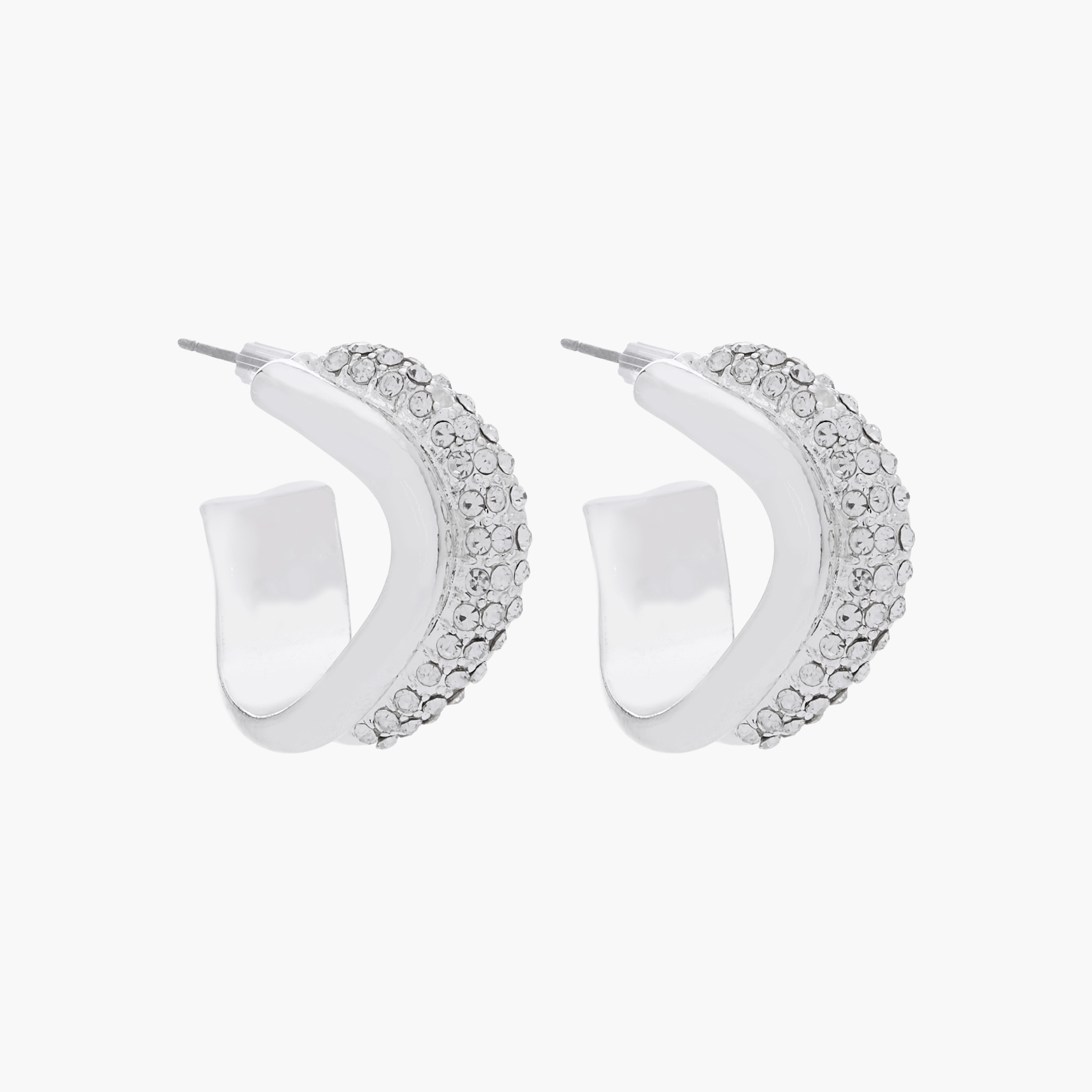 Silver Tone Stone Embellished Hoop Earrings with Pushback Closure-women-watchesandjewellery-jewellery-earrings-image-5