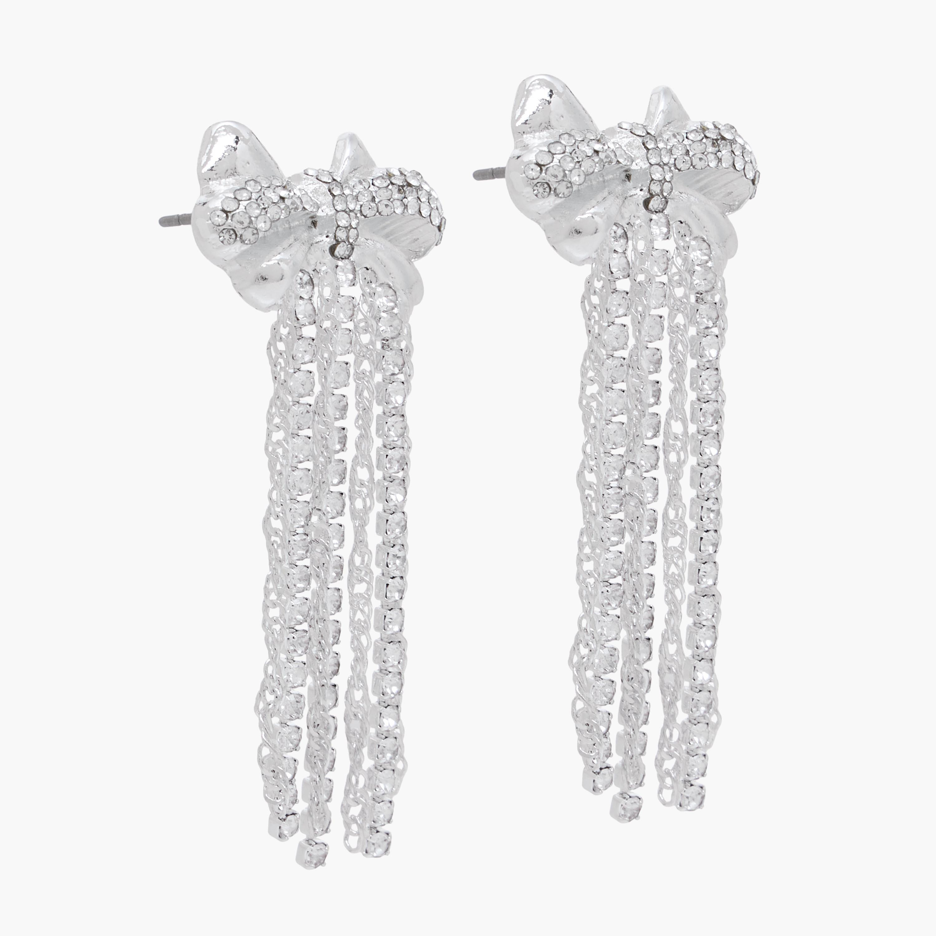Silver Tone Embellished Bow Dangler Earrings with Pushback Closure-women-watchesandjewellery-jewellery-earrings-image-3