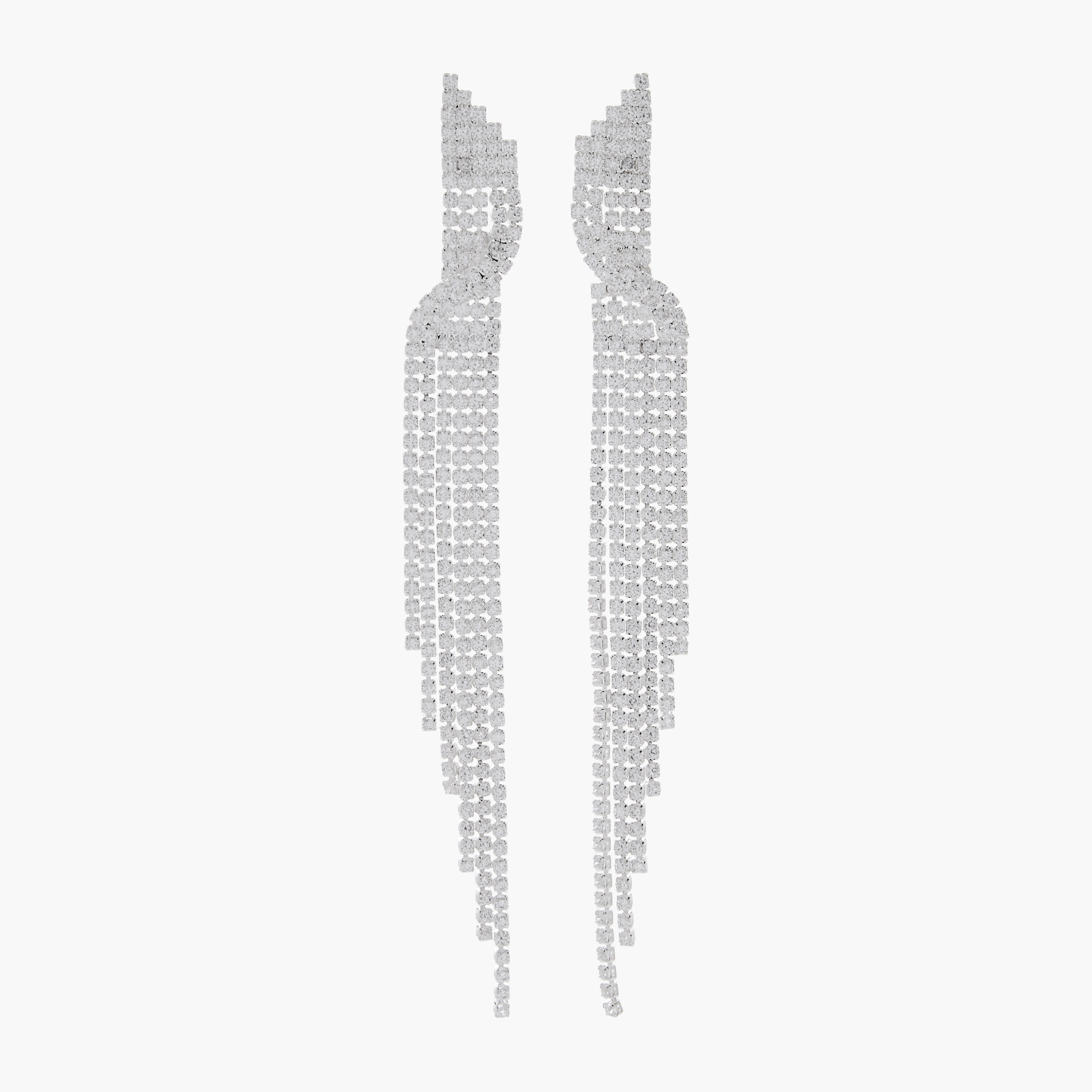Silver Tone Cubic Zirconia Embellished Drop Earrings with Pushback Closure-women-watchesandjewellery-jewellery-earrings-image-1