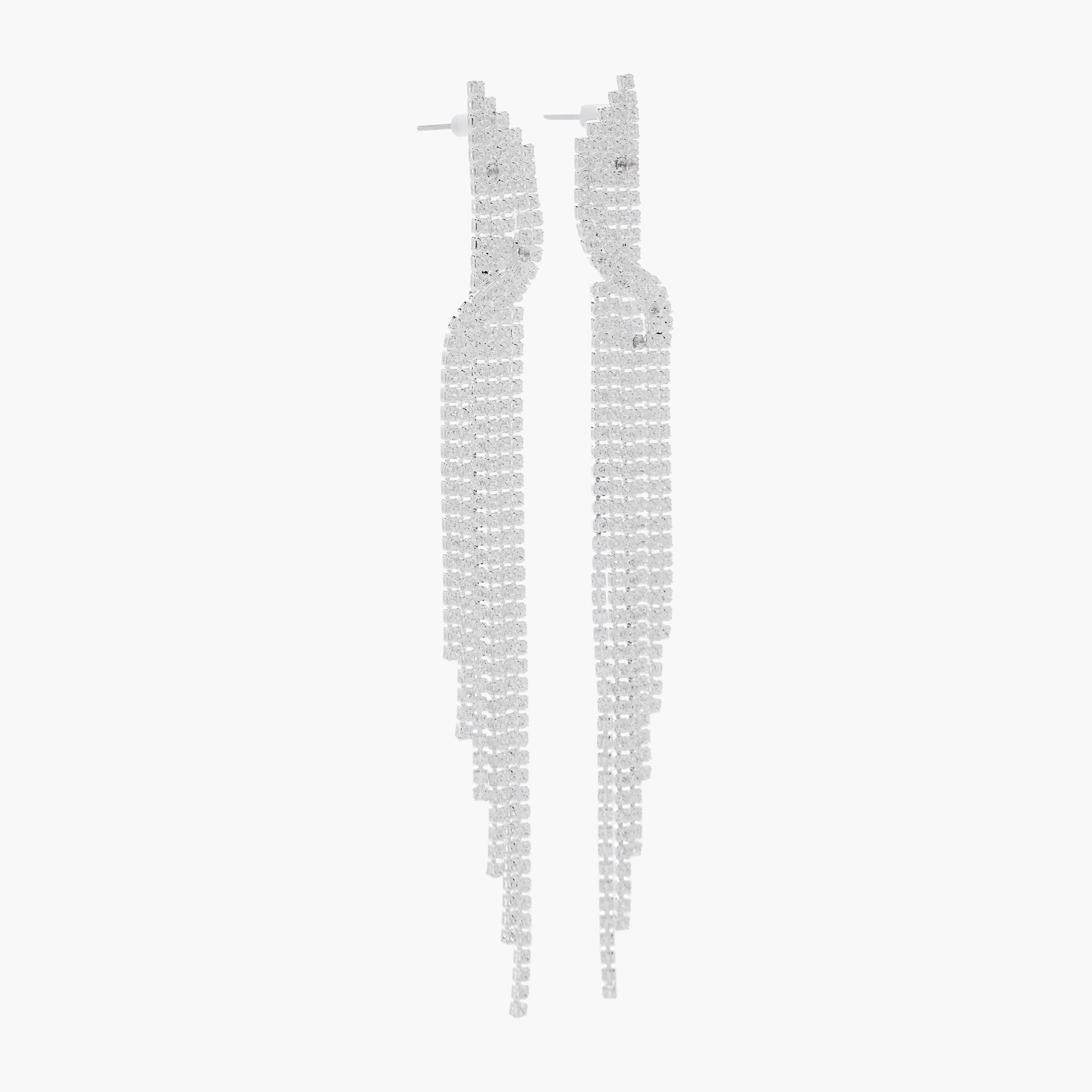 Silver Tone Cubic Zirconia Embellished Drop Earrings with Pushback Closure-women-watchesandjewellery-jewellery-earrings-image-3