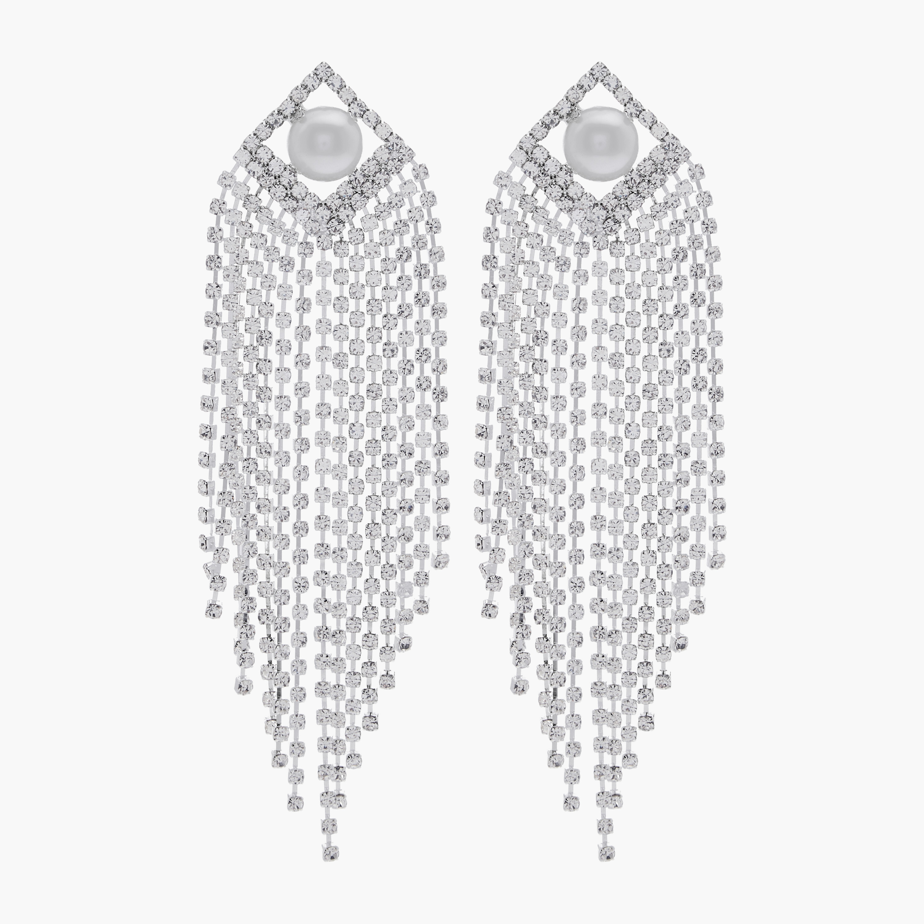 Metallic Embellished Tassel Earrings with Pushback Closure-women-watchesandjewellery-jewellery-earrings-image-1