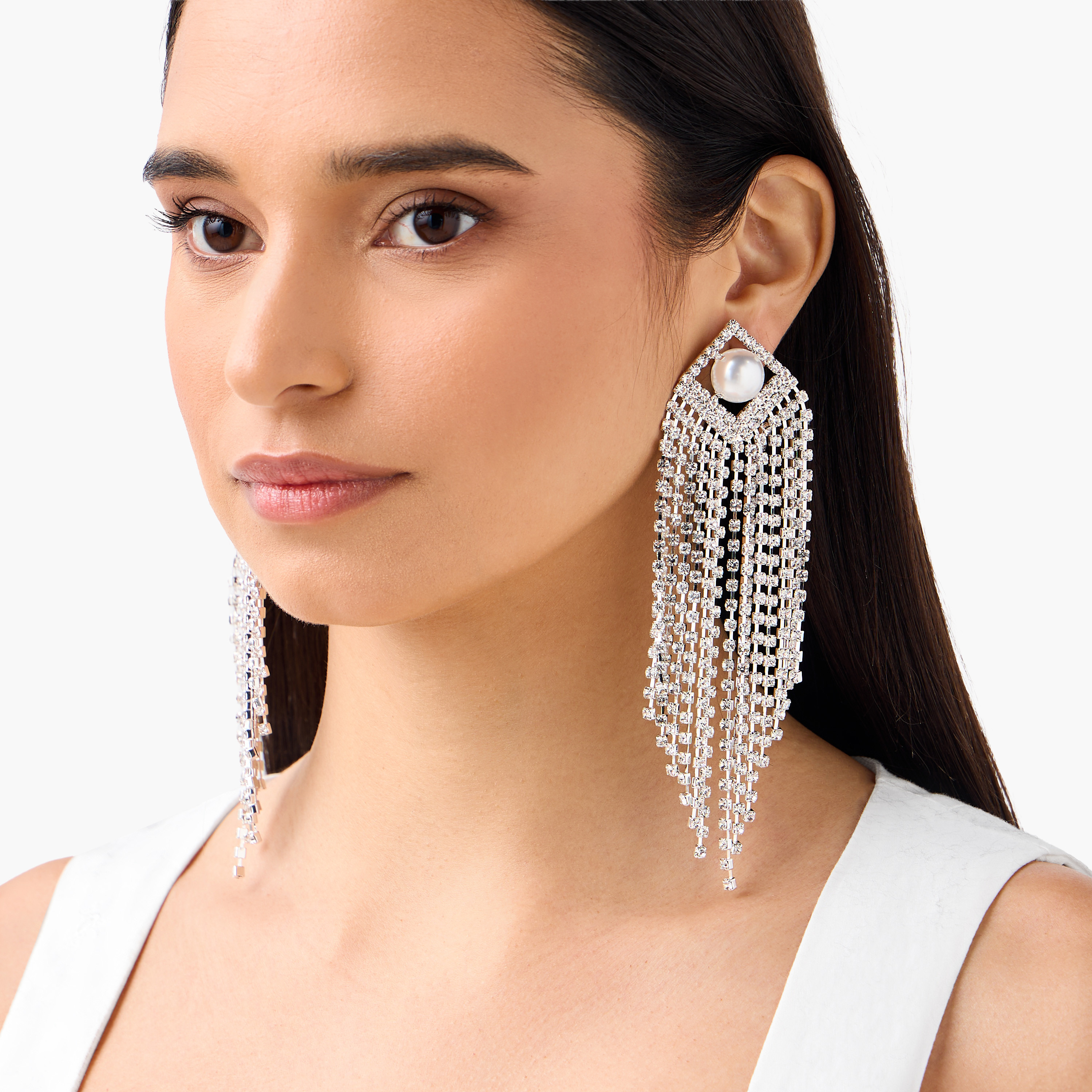 Metallic Embellished Tassel Earrings with Pushback Closure-women-watchesandjewellery-jewellery-earrings-image-2