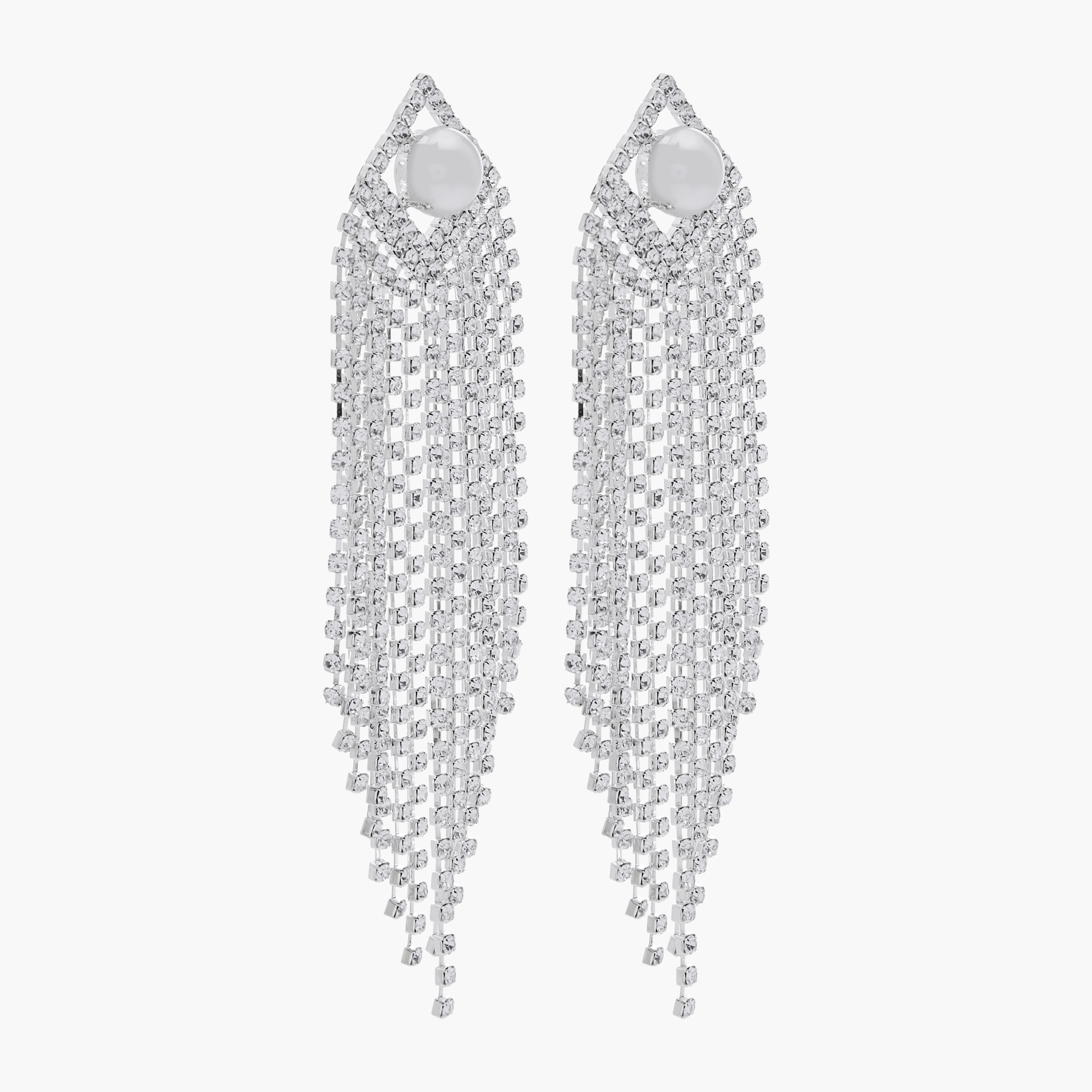 Metallic Embellished Tassel Earrings with Pushback Closure-women-watchesandjewellery-jewellery-earrings-image-3