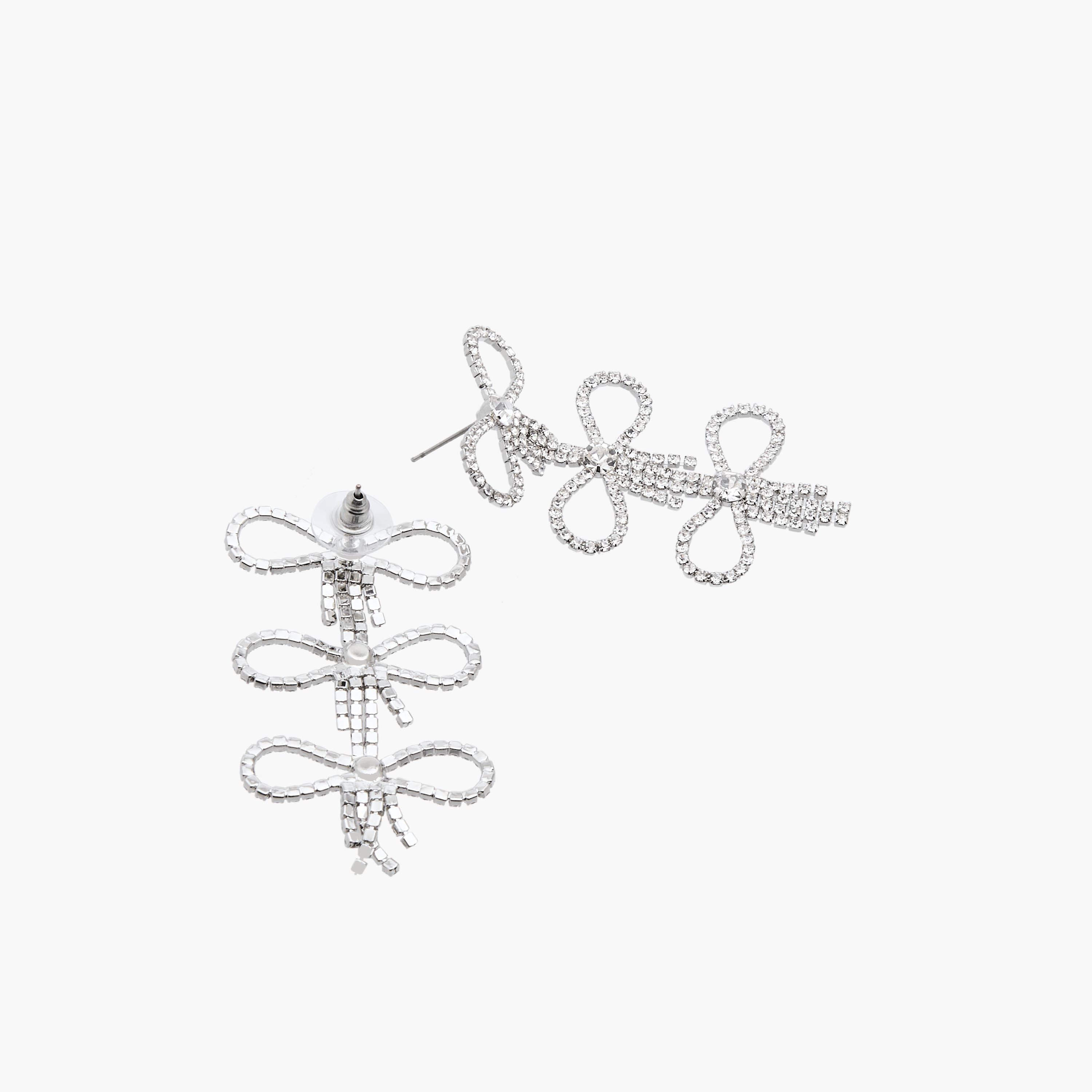 Silver Finish Bow Shape Drop Earrings with Pushback Closure-women-watchesandjewellery-jewellery-earrings-image-5