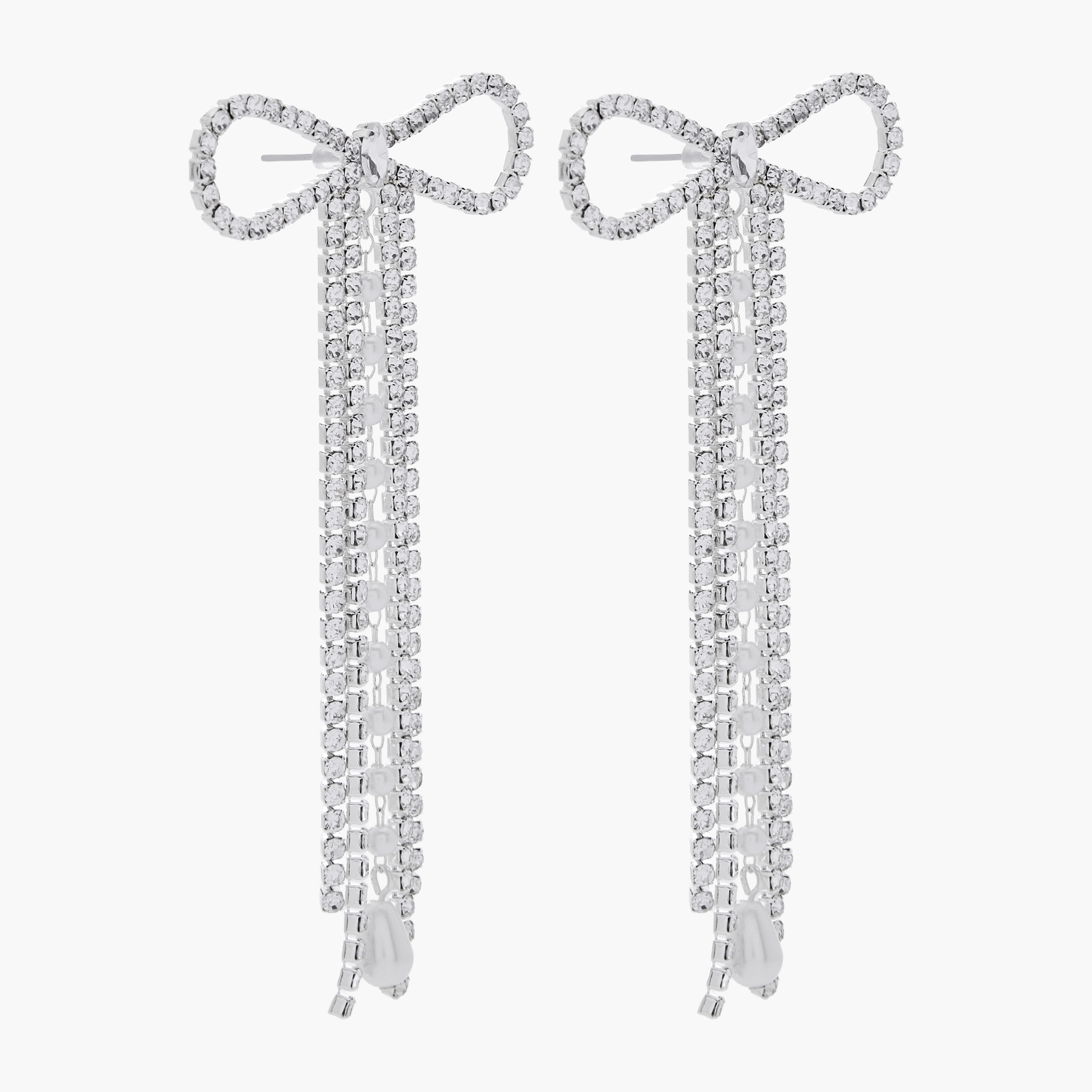Silver Tone Bow Embellished Drop Earrings with Pushback Closure-women-watchesandjewellery-jewellery-earrings-image-3