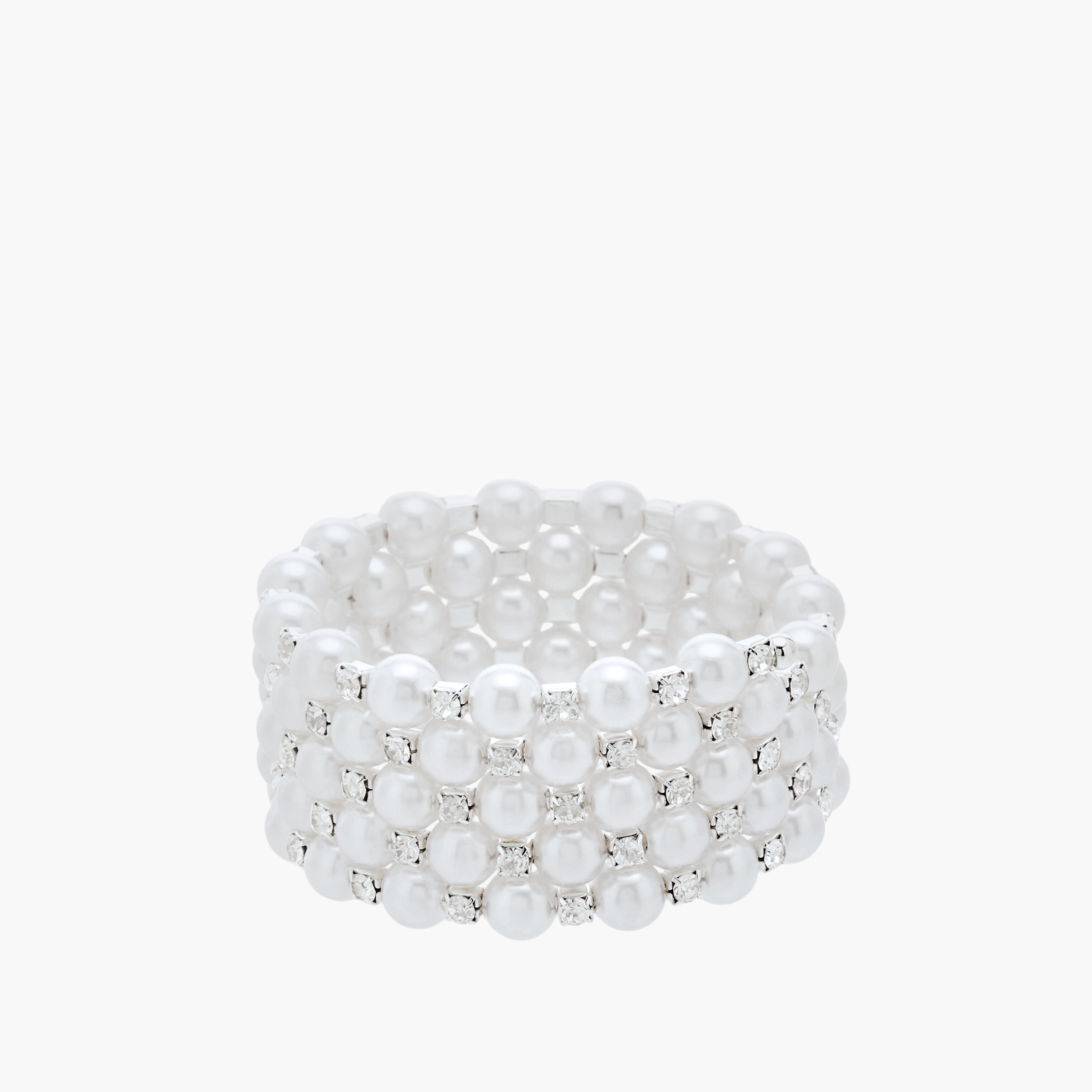 Silver Tone Pearl Embellished Coil Bracelet-women-watchesandjewellery-jewellery-banglesandbracelets-image-1
