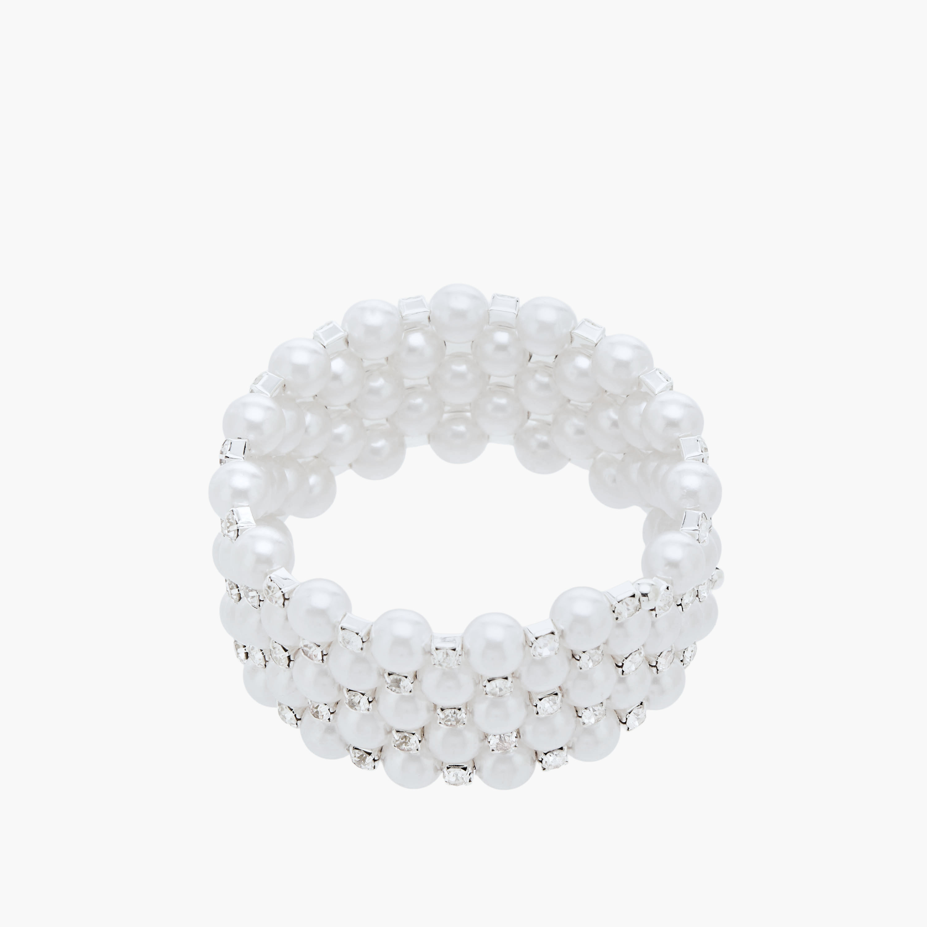 Silver Tone Pearl Embellished Coil Bracelet-women-watchesandjewellery-jewellery-banglesandbracelets-image-3