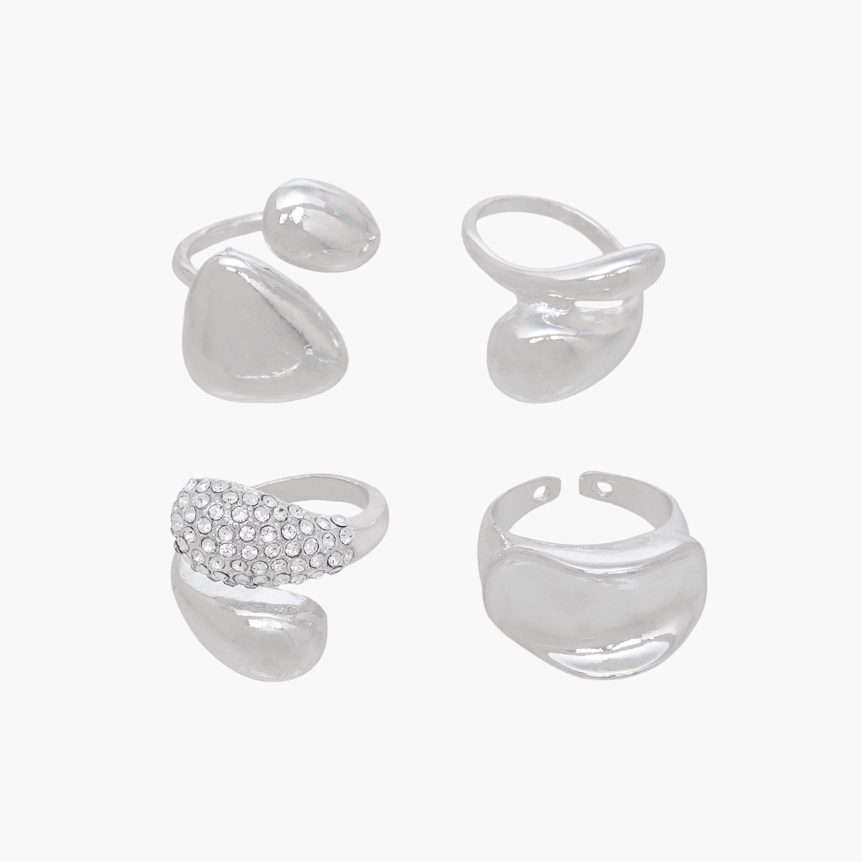 Set of 4 - Assorted Silver Tone Orb Ring-women-watchesandjewellery-jewellery-rings-image-1