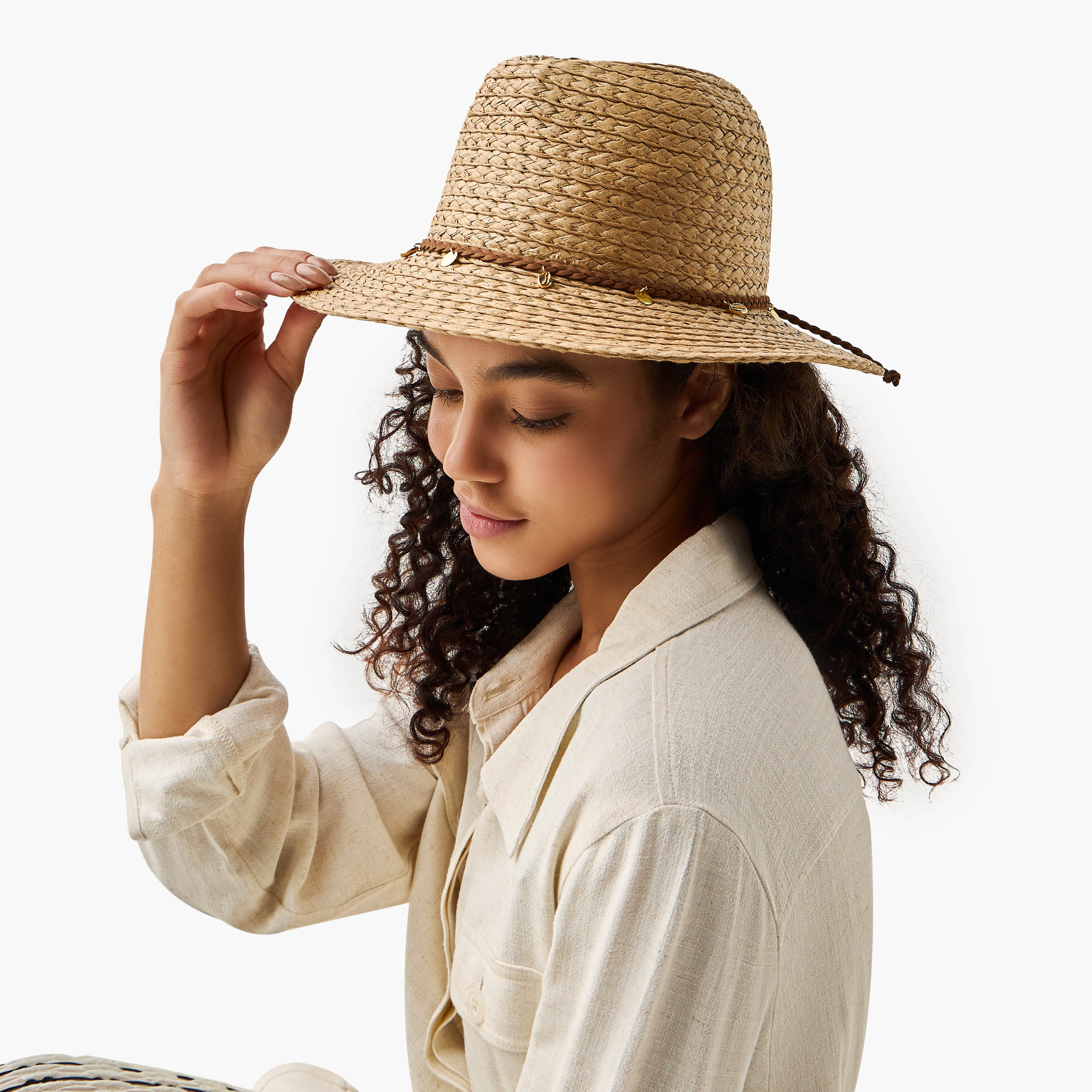Textured Charm Detail Beach Hat-women-clothingaccessories-capsandhats-image-2