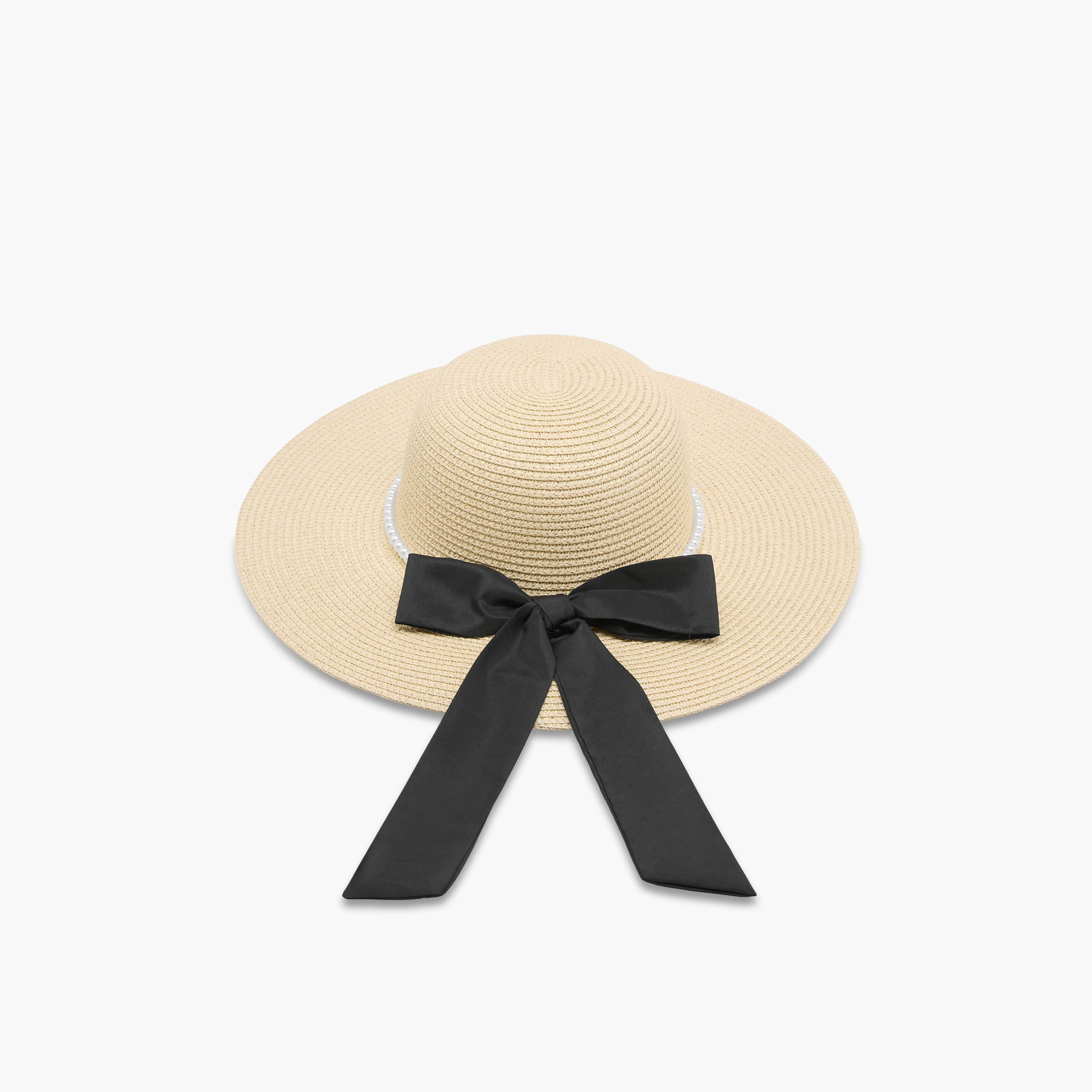 Textured Bow and Pearl Trim Beach Hat-women-clothingaccessories-capsandhats-image-1