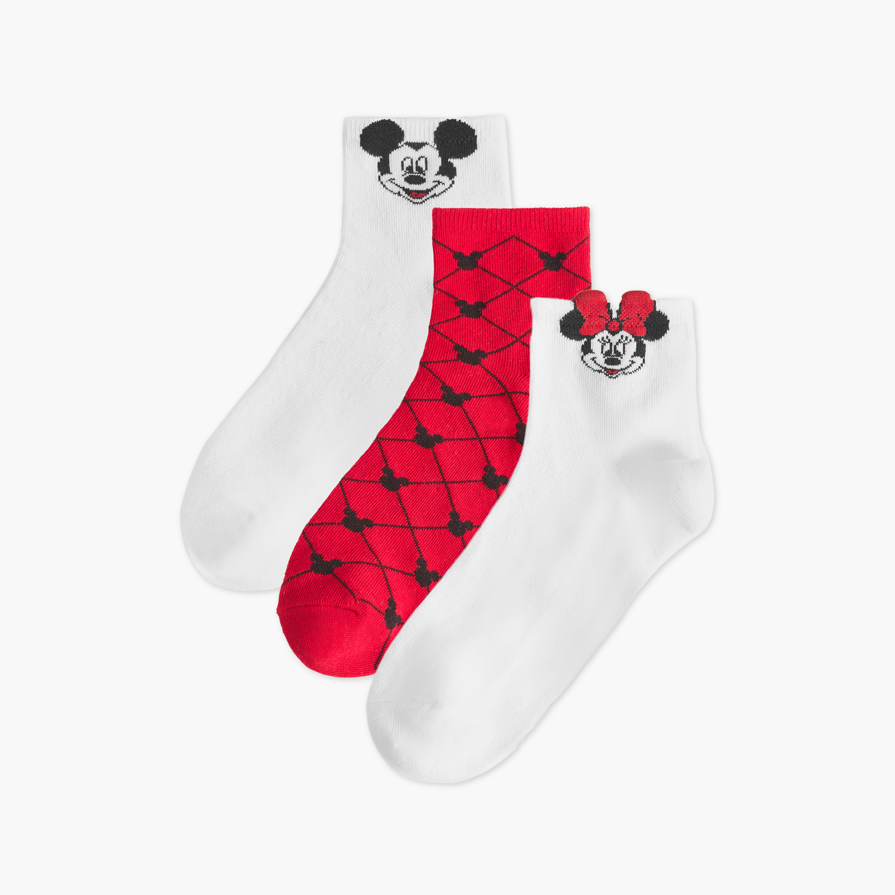 Mickey and Minnie Mouse Pack of 3 Quarter Crew Length Socks-women-socksandstockings-image-1