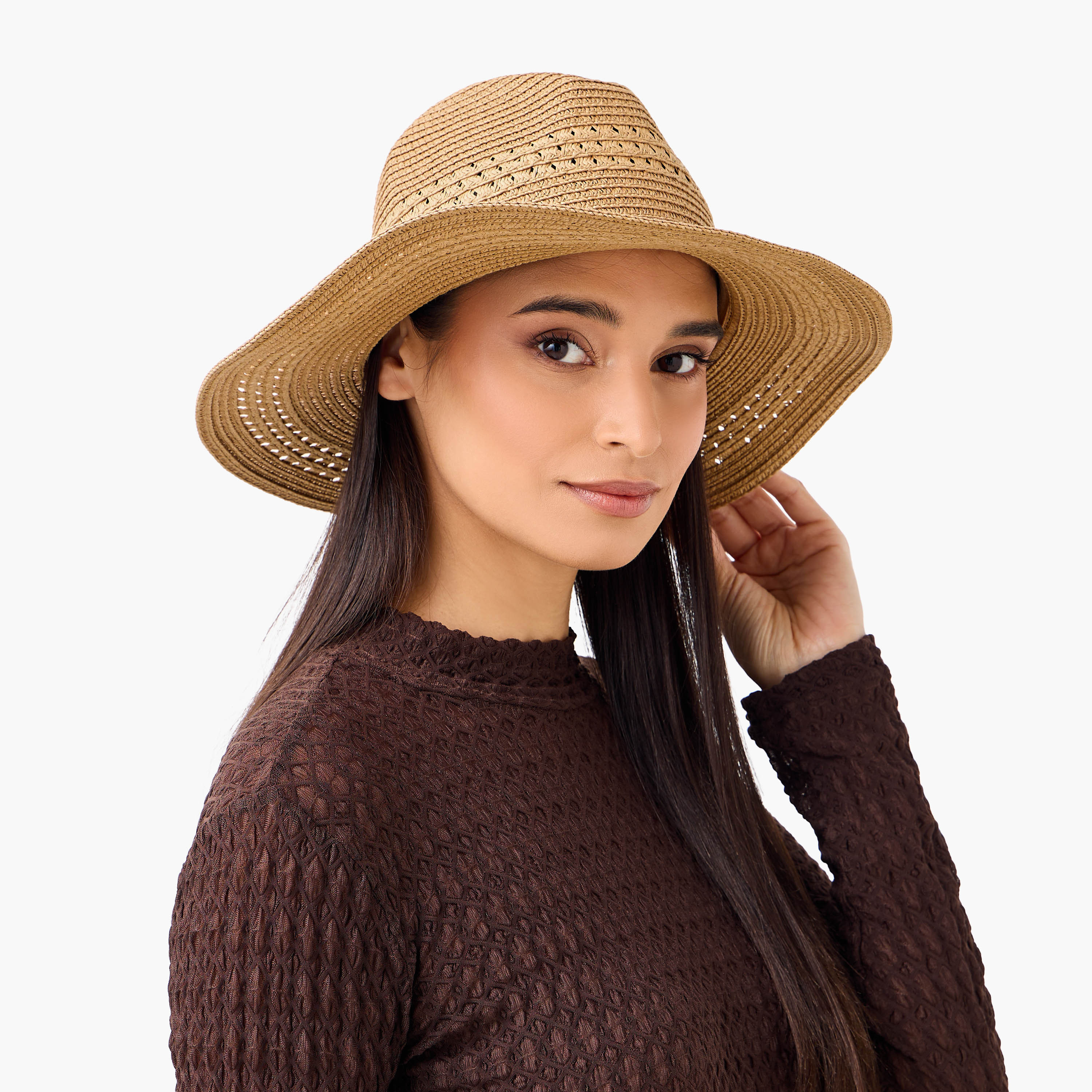 Textured Belt Detail Beach Hat-women-clothingaccessories-capsandhats-image-2