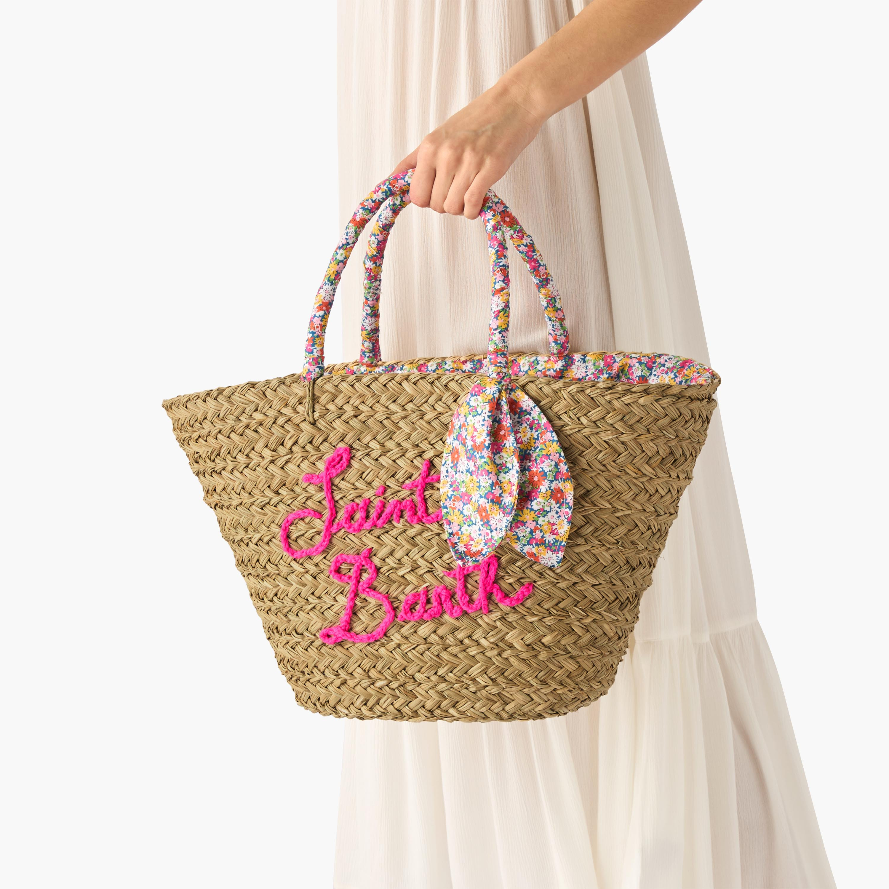 Slogan Embroidered Basket Bag with Double Handles-women-bagsandwallets-handbags-image-2