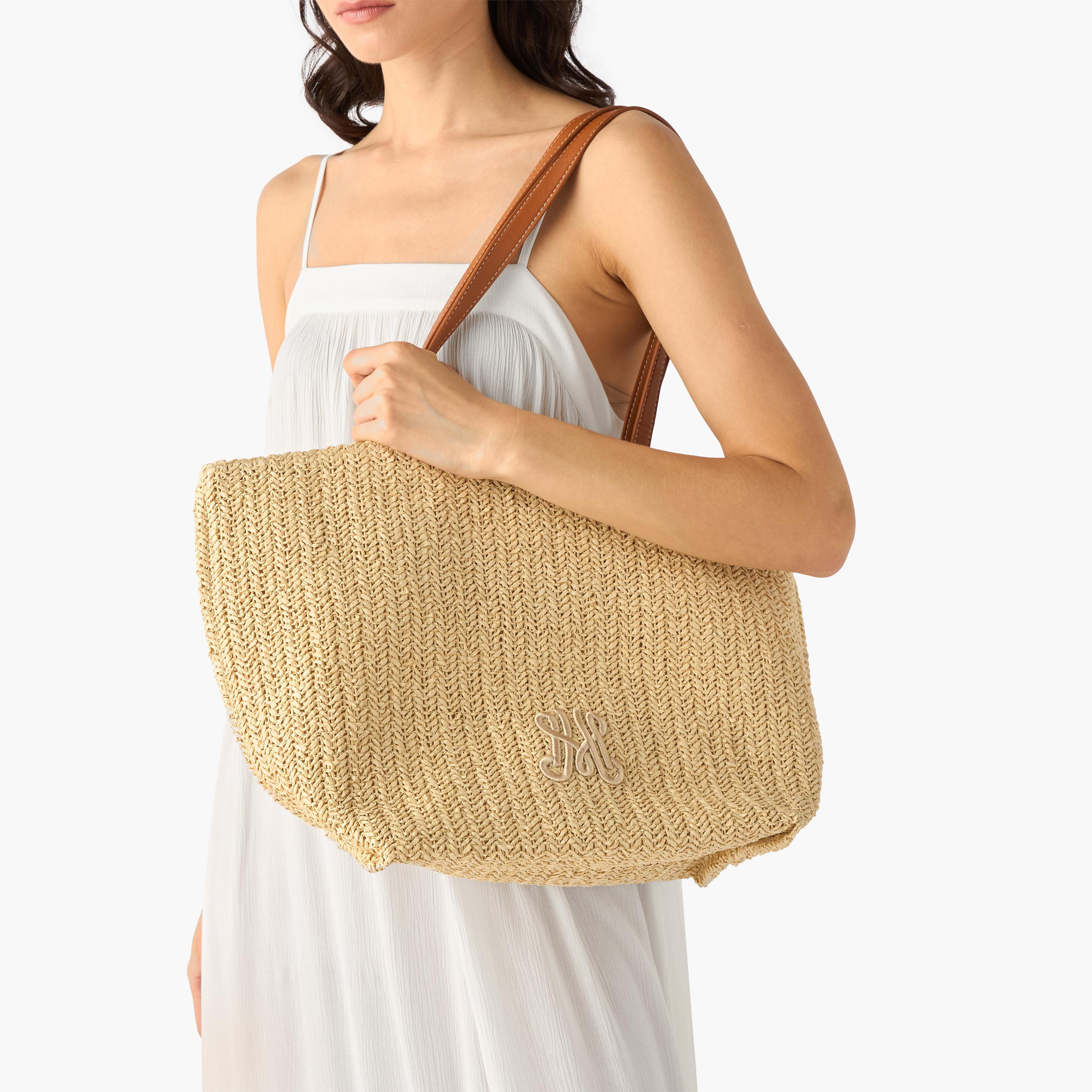 Monogram Embroidered Tote Bag with Double Handles-women-bagsandwallets-handbags-image-2
