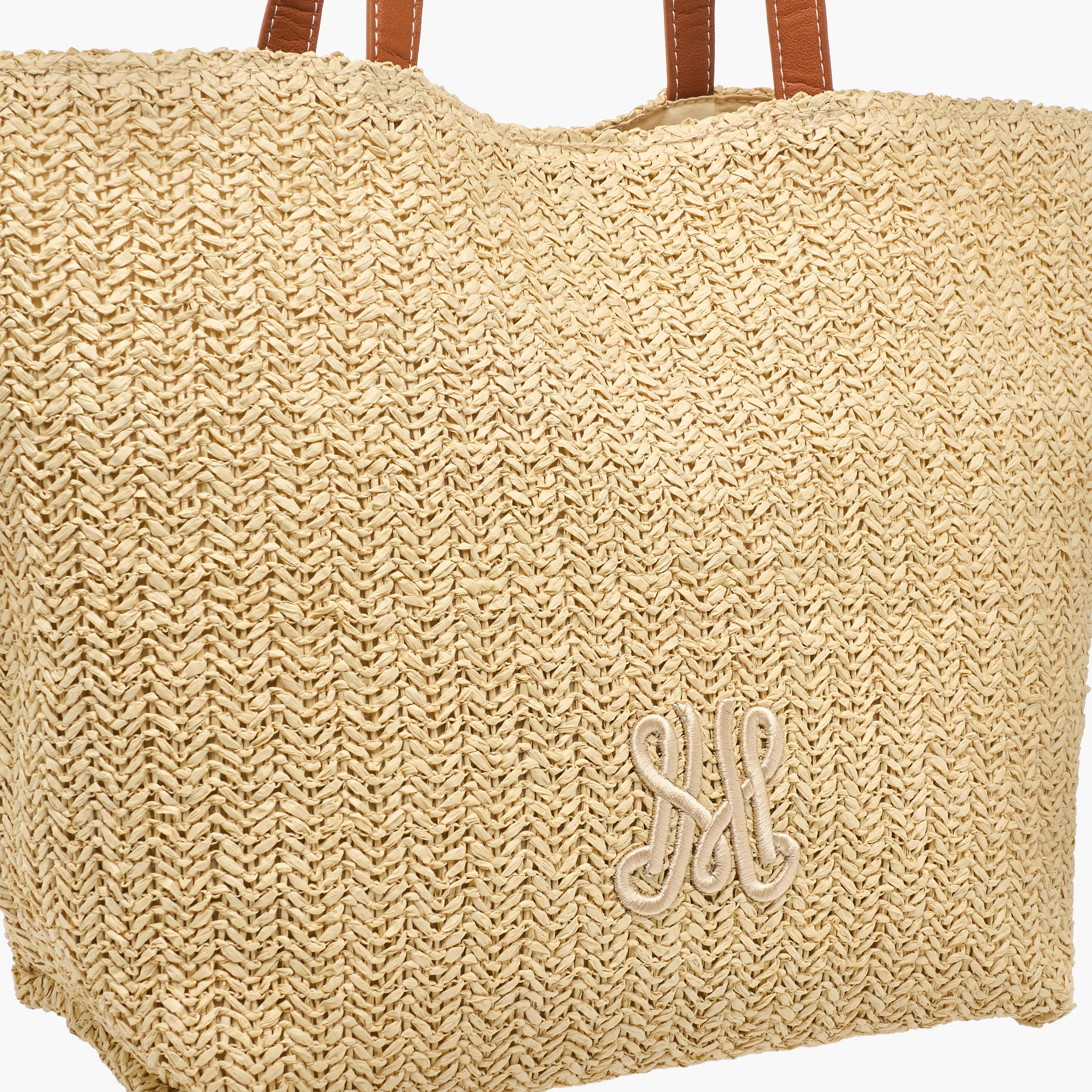 Monogram Embroidered Tote Bag with Double Handles-women-bagsandwallets-handbags-image-5