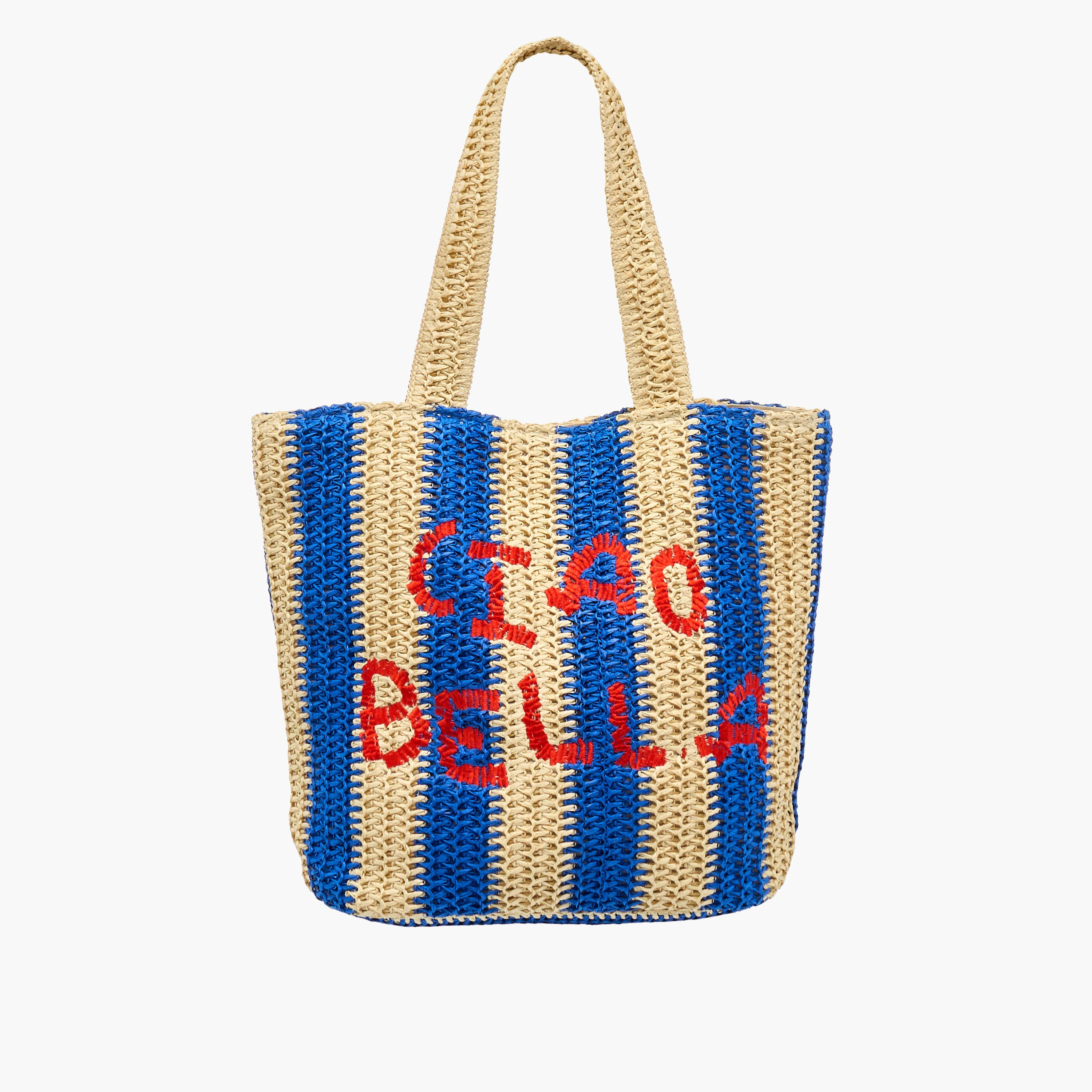 شنطة توتي مخططة بتطريز شعار بمقابض مزدوجة-women-bagsandwallets-handbags-image-1