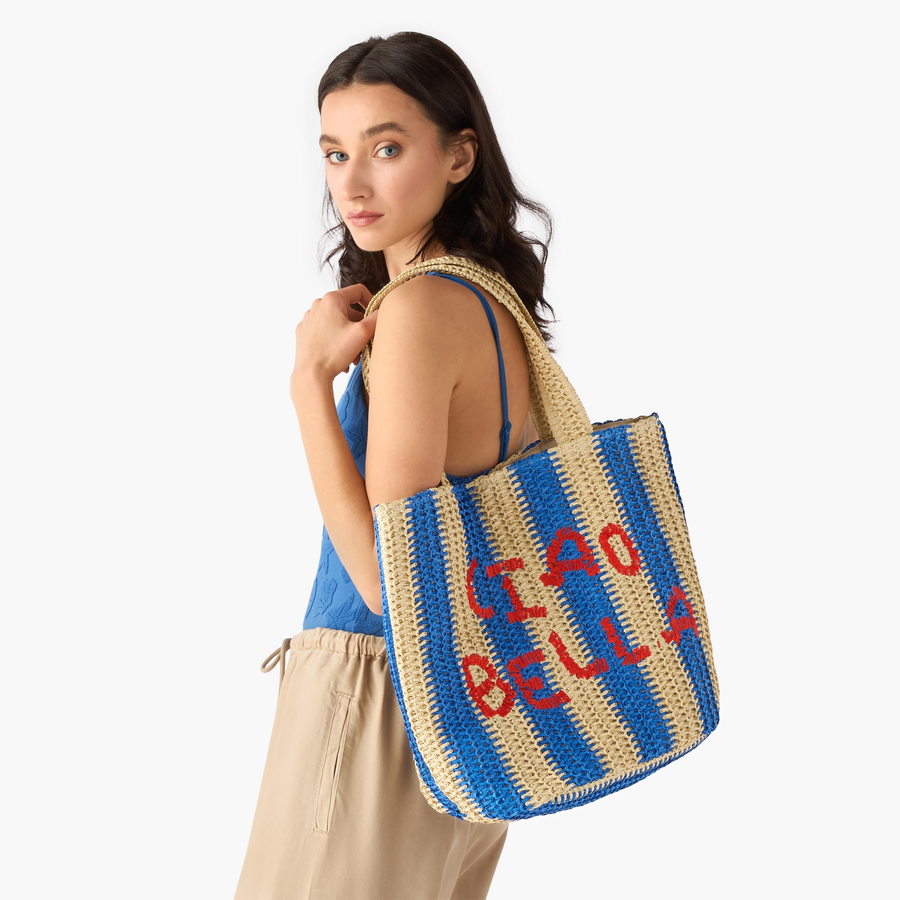 شنطة توتي مخططة بتطريز شعار بمقابض مزدوجة-women-bagsandwallets-handbags-image-2