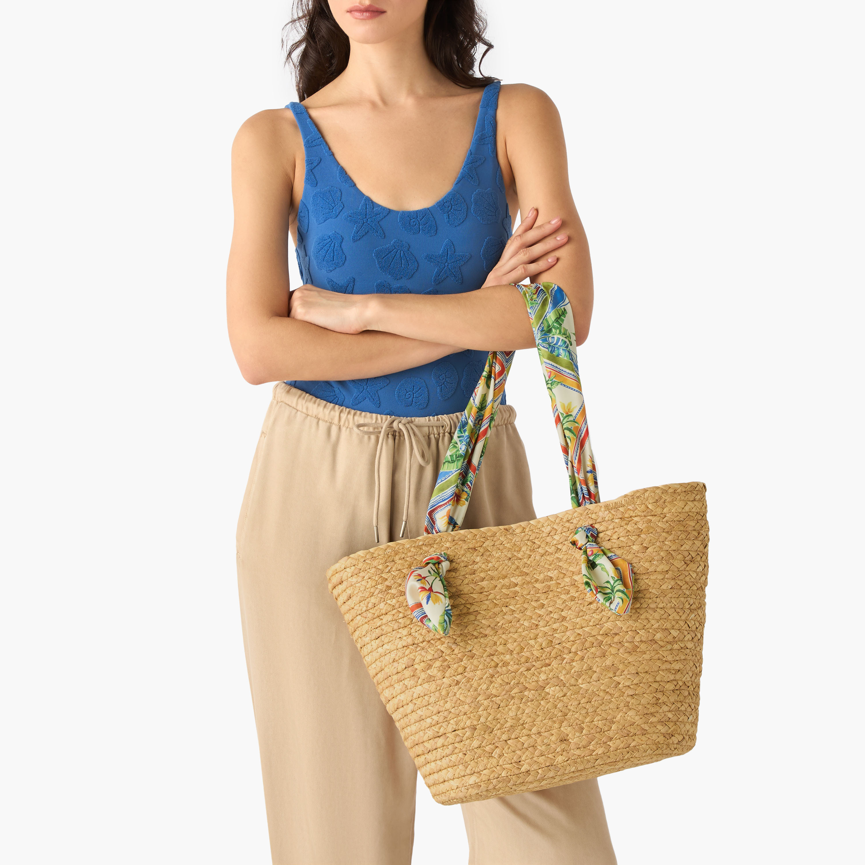 شنطة توتي بارزة الملمس بمقبض مزين بوشاح-women-bagsandwallets-handbags-image-2